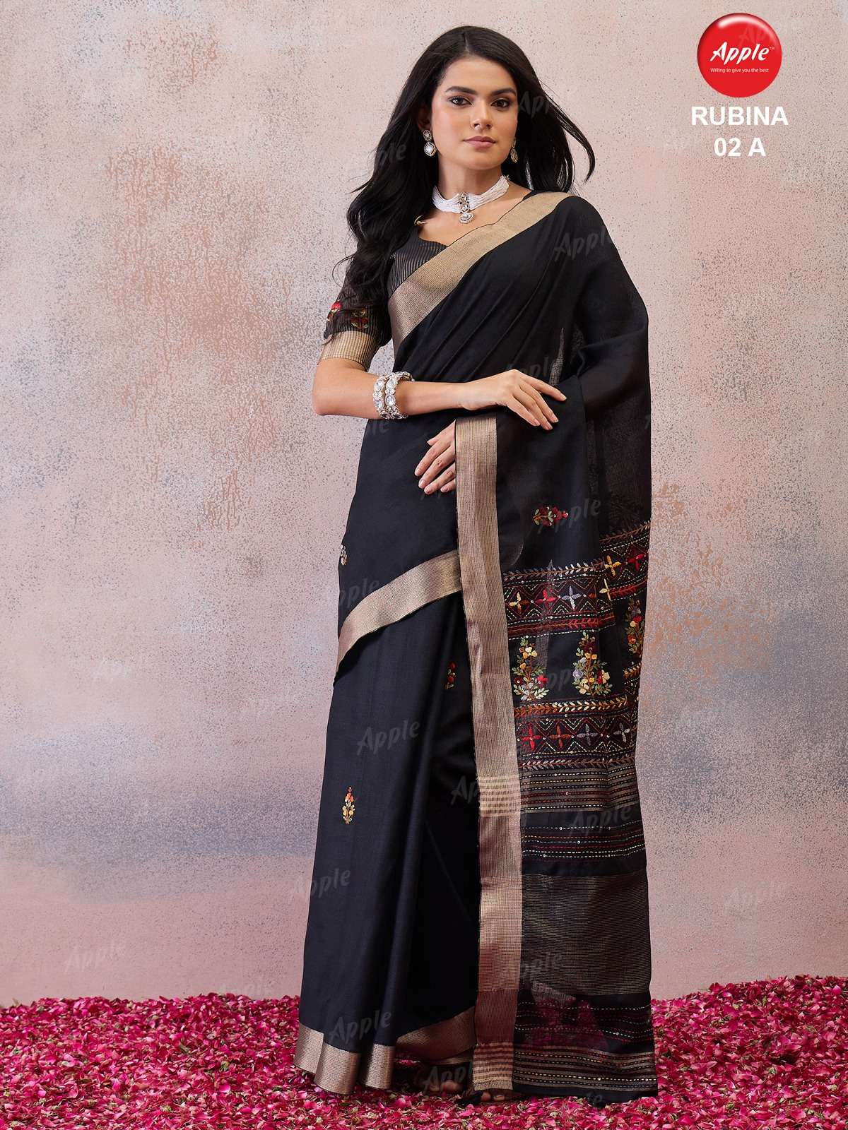 APPLE RUBINA 1 SOFT AND PURE LINEN COTTEN FABRIC  WITH EMBROIDARY WORK SAREE WHOLESALE IN SURAT
