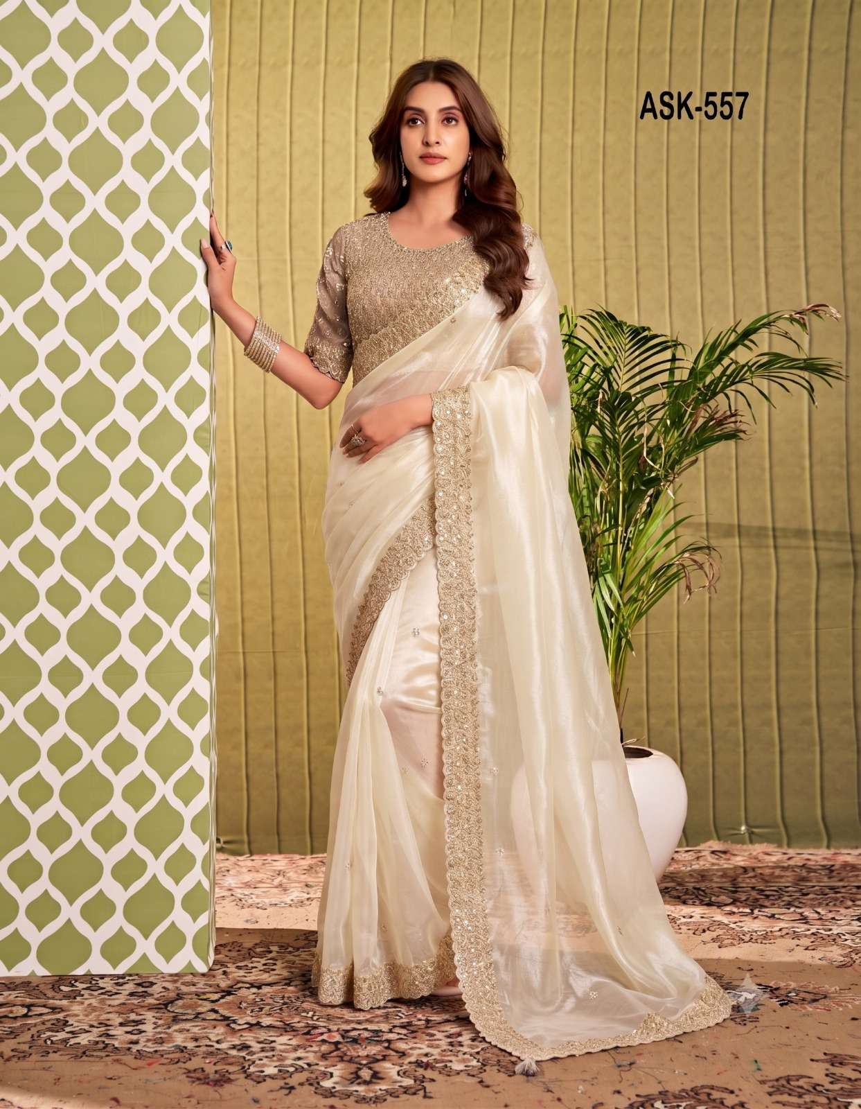 Ayuska Royal Queen 5 557 Super Tissue Organza fabric With Fancy work on Saree reseller in surat 
