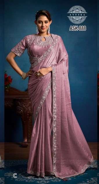 Ayuska Royal Queen 7 888 Tissue Organza Fabric With Fancy art work on this beautiful saree wholesale in surat