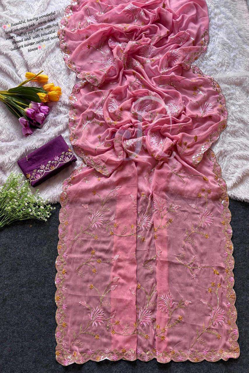 BEAUTIFUL AND SOFT VAARI CHIFFON SILK FANCY AND PURE FABRIC SAREE RESELLER IN SURAT 345
