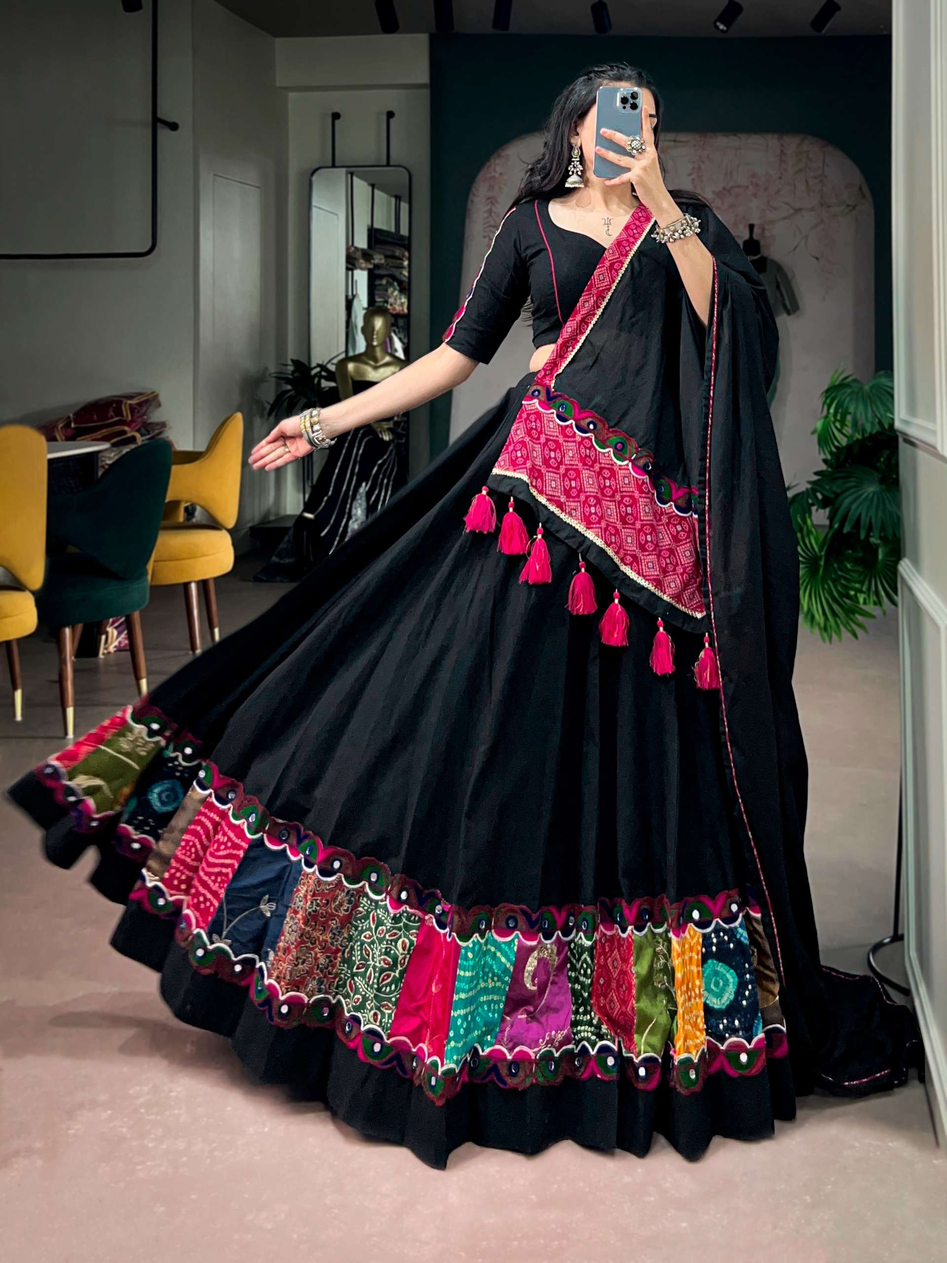  Beautiful Black colour elegance with a touch of Raas magic Khadi Cotton fabric Wholesale in surat 1722