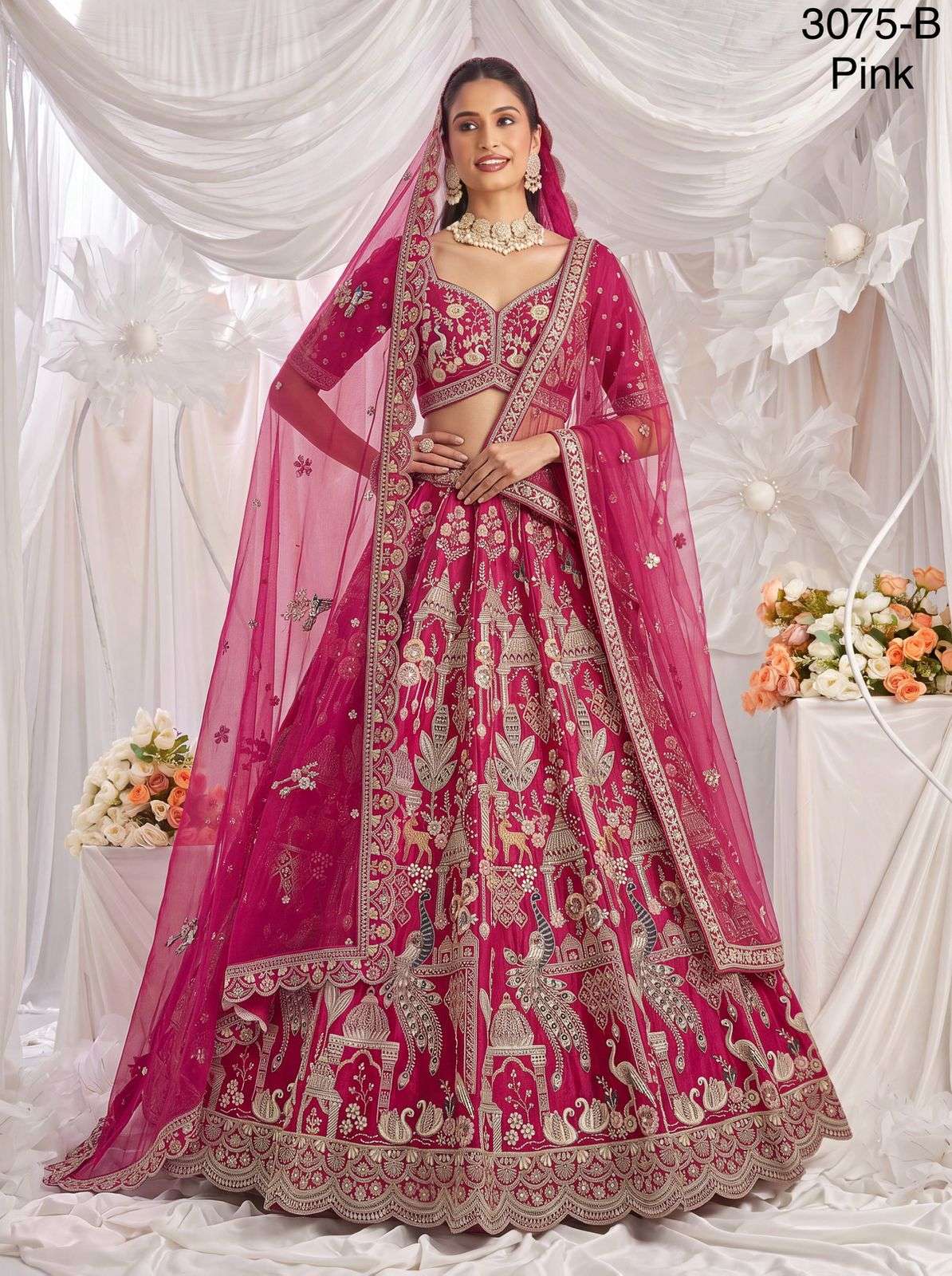 Beautiful Swan and Peacock Handmade Premium Silk fabric Embroidered work on Designer Bridal Lehenga Choli wholesale in surat 3075 