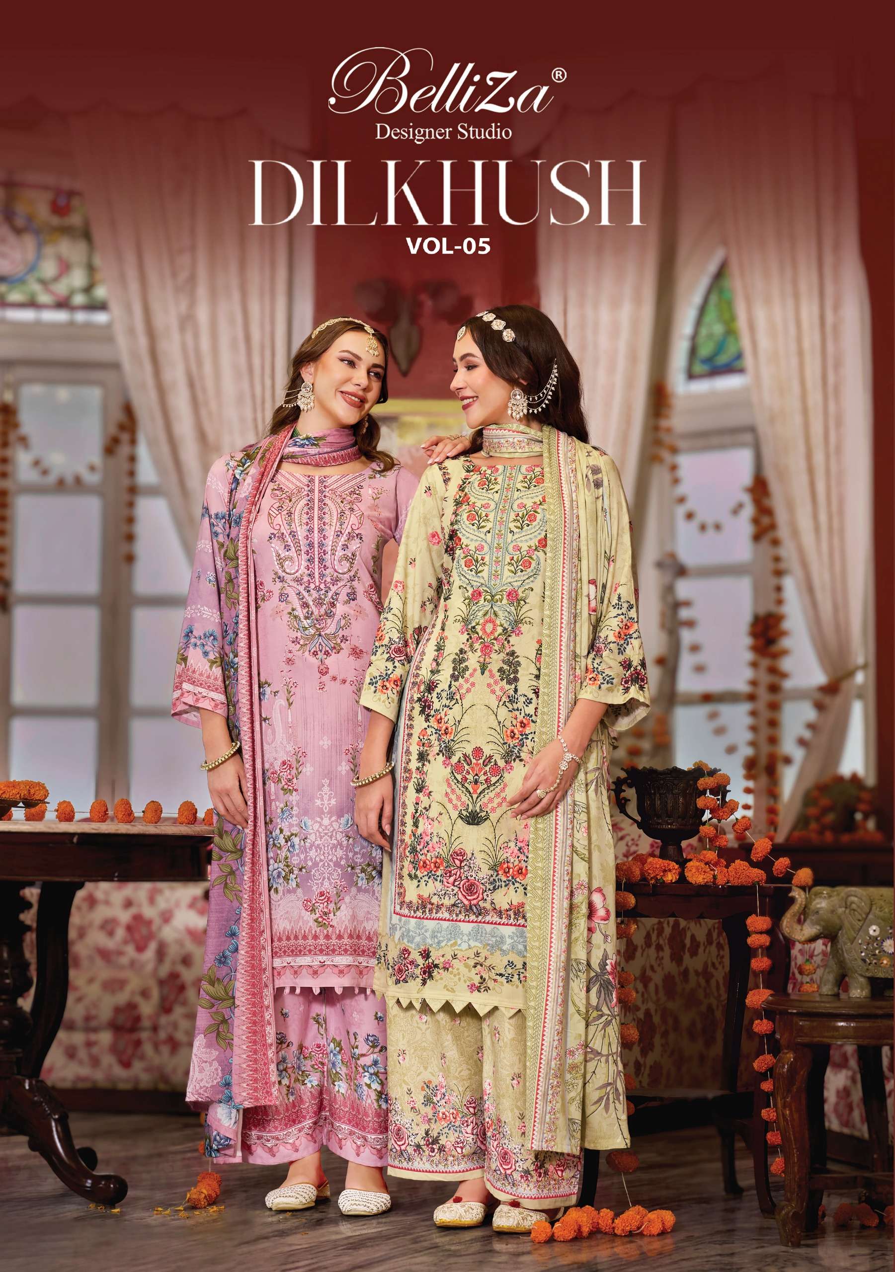 BELLIZA DESIGNER STUDIO DILKHUSH VOL 5 RAYON DIGITAL PRINT SUIT TREND MARKET RESELLER