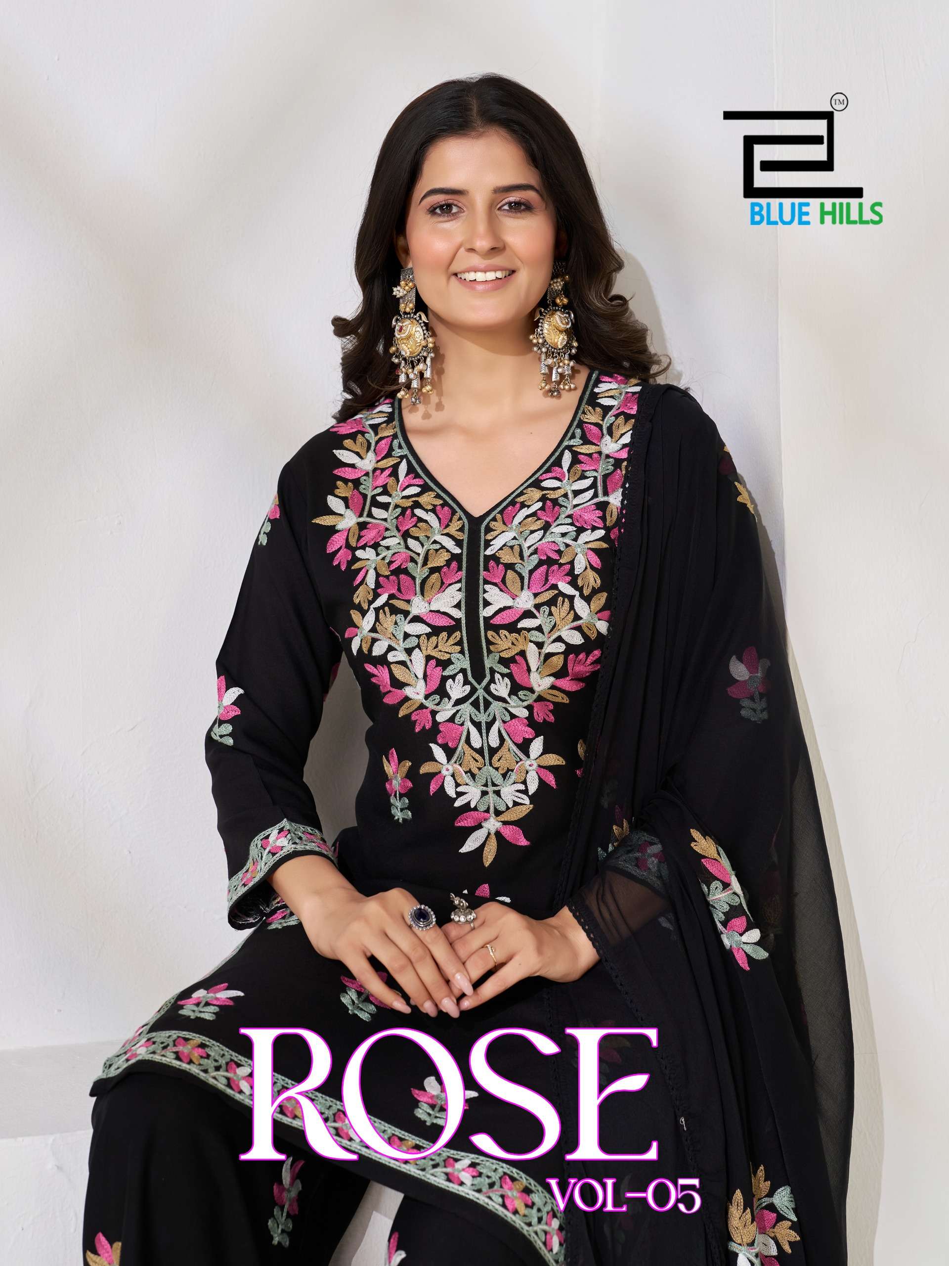BLUE HILLS ROSE VOL 5 14KG RAYON WITH WORK KURTI PALAZZO SUIT WHOLESALE