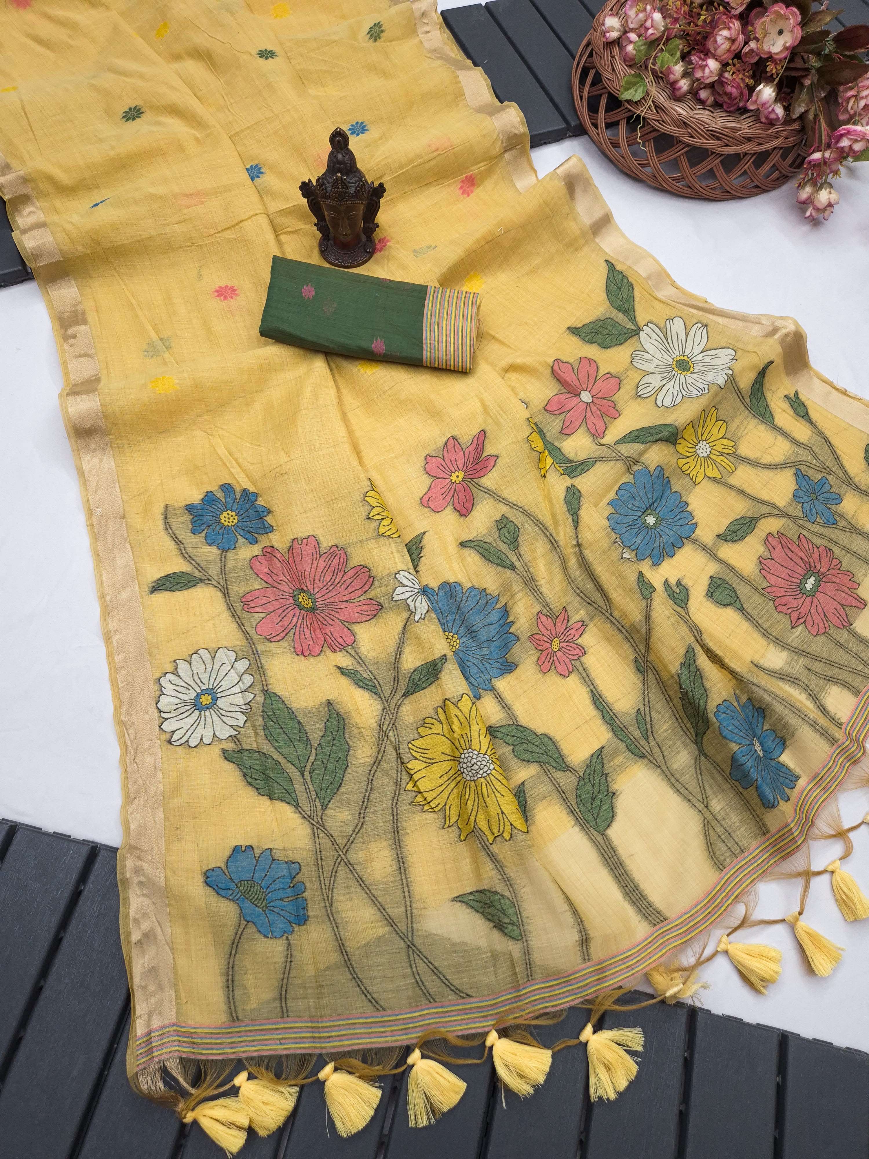 cotton saree flowers soft munga cotton comfortable fabric wi...