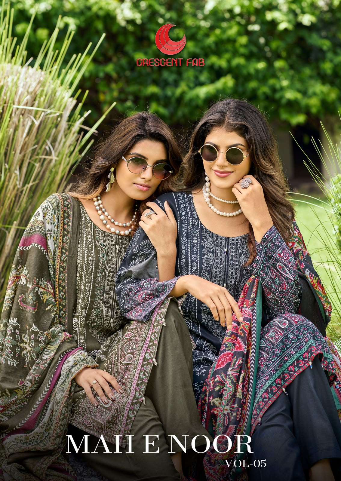 CRESCENT FAB MAH E NOOR VOL 5 LAWN WITH SELF EMBROIDERY SUIT...
