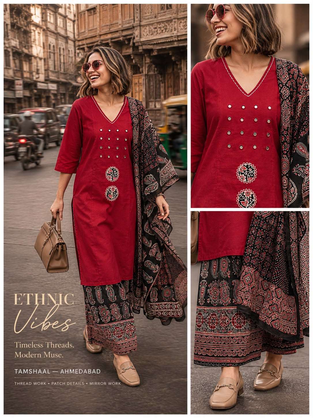 DABOO COTTON MIRROR WORK KAMEEZ PALAZZO SUIT TREND OUTFIT RETAILS