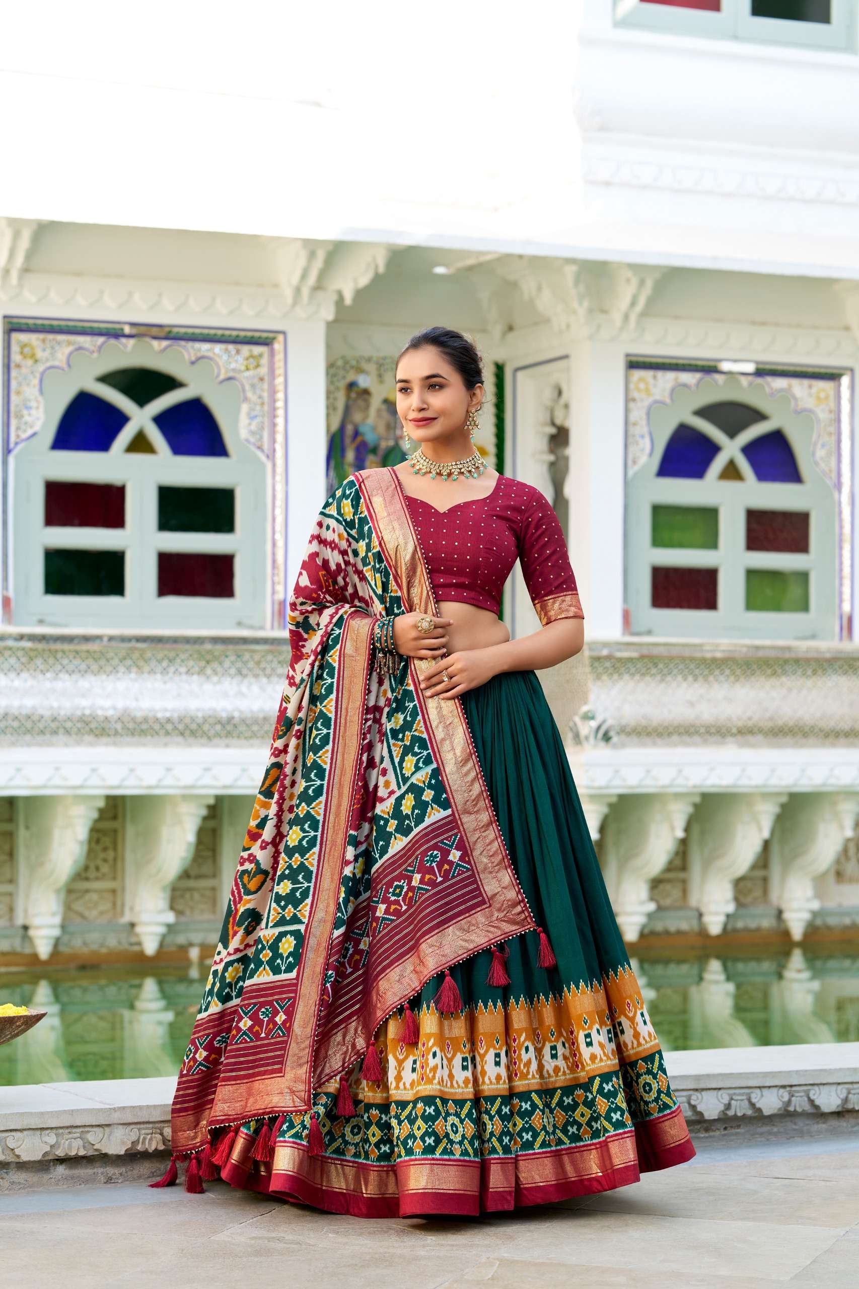 Deal only orginal quality fancy fabric Tussar Silk fabric party wear Lehenga Choli supplier in surat mika