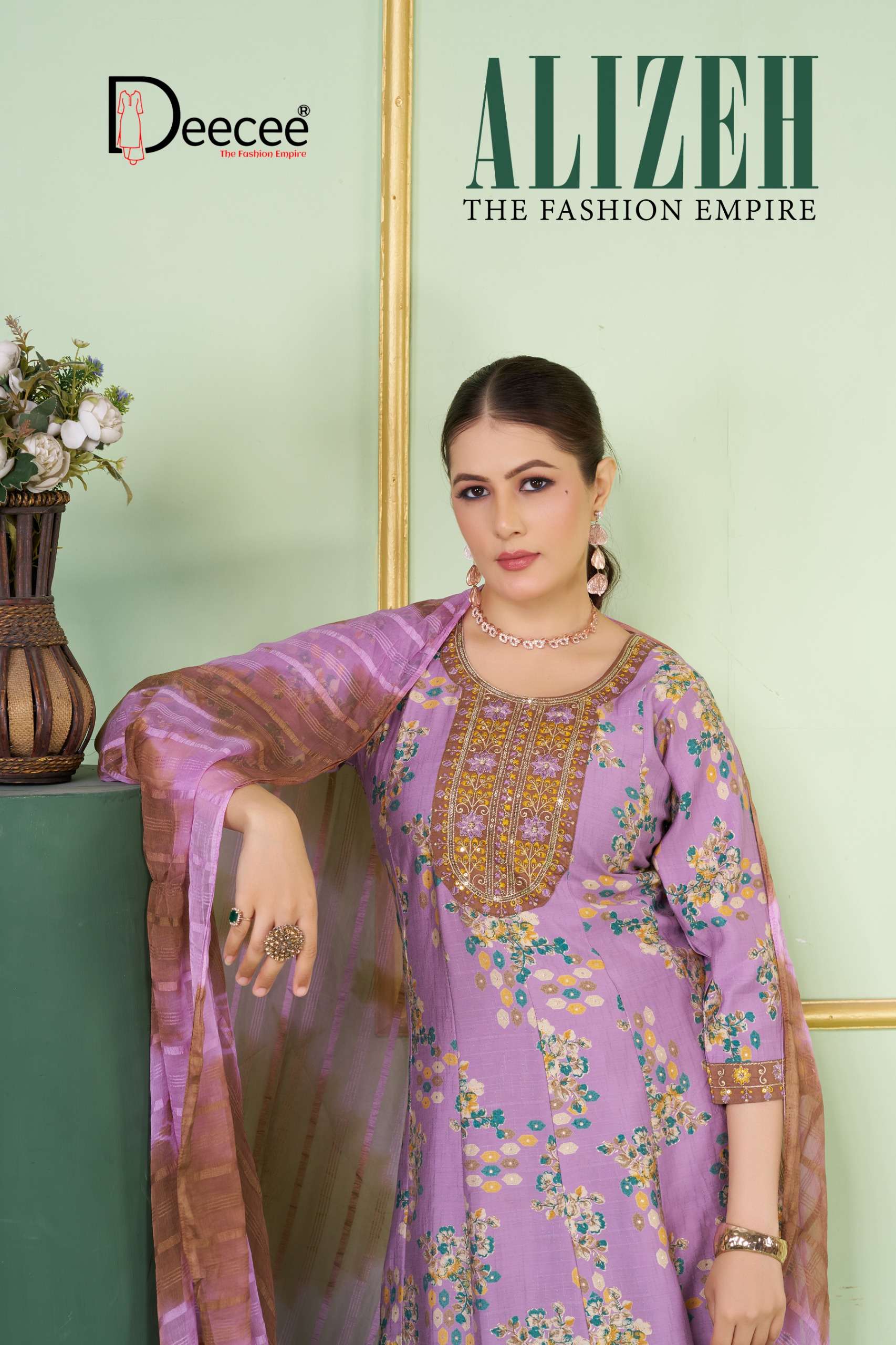 DEECEE ALIZEH READYMADE PREMIUM DOBBY PRINT KALI STYLE FLARED KURTI SUIT EXPORT