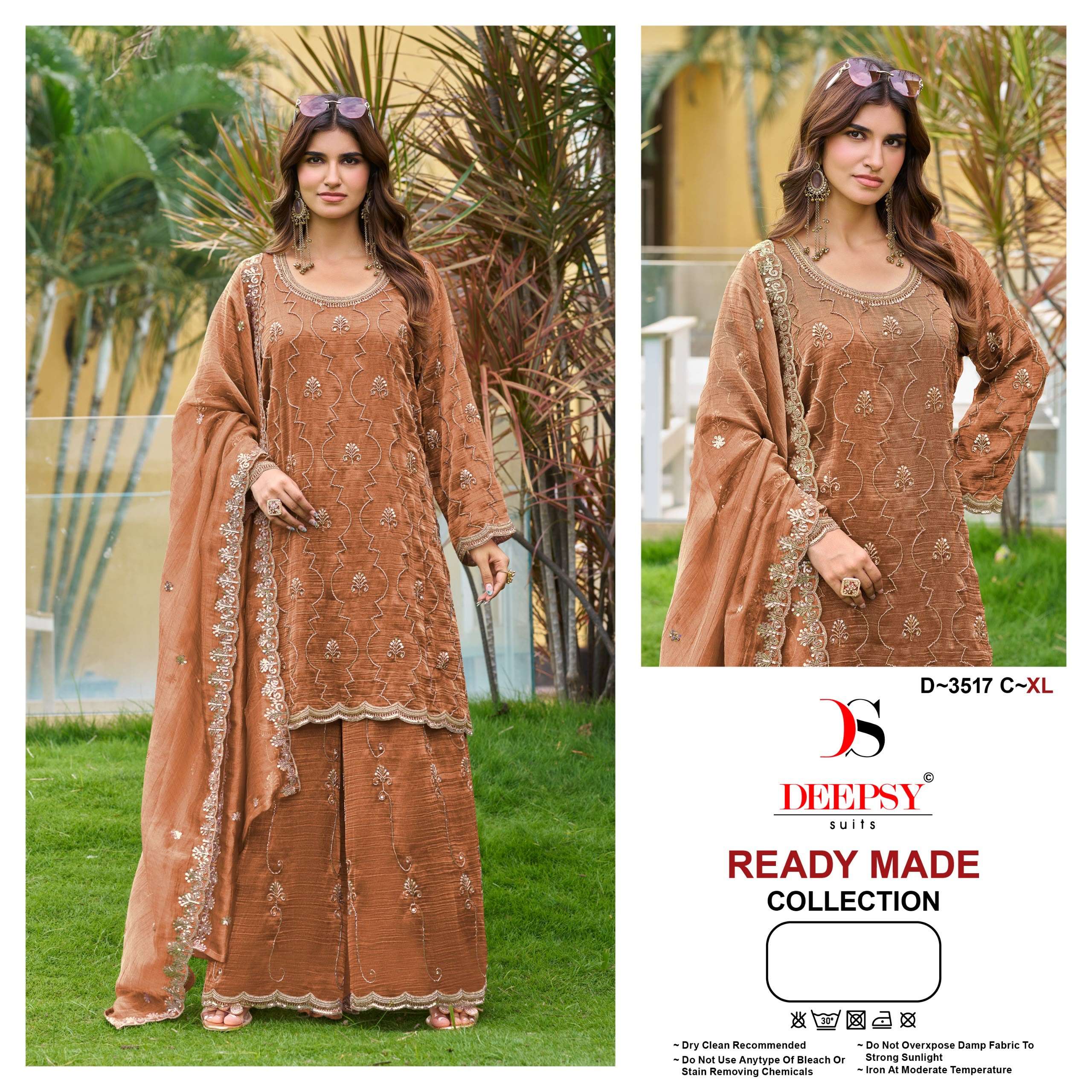 DEEPSY SUITS 3517 SALSA SILK HEAVY WORK PALAZZO 3 PIECE SUIT...