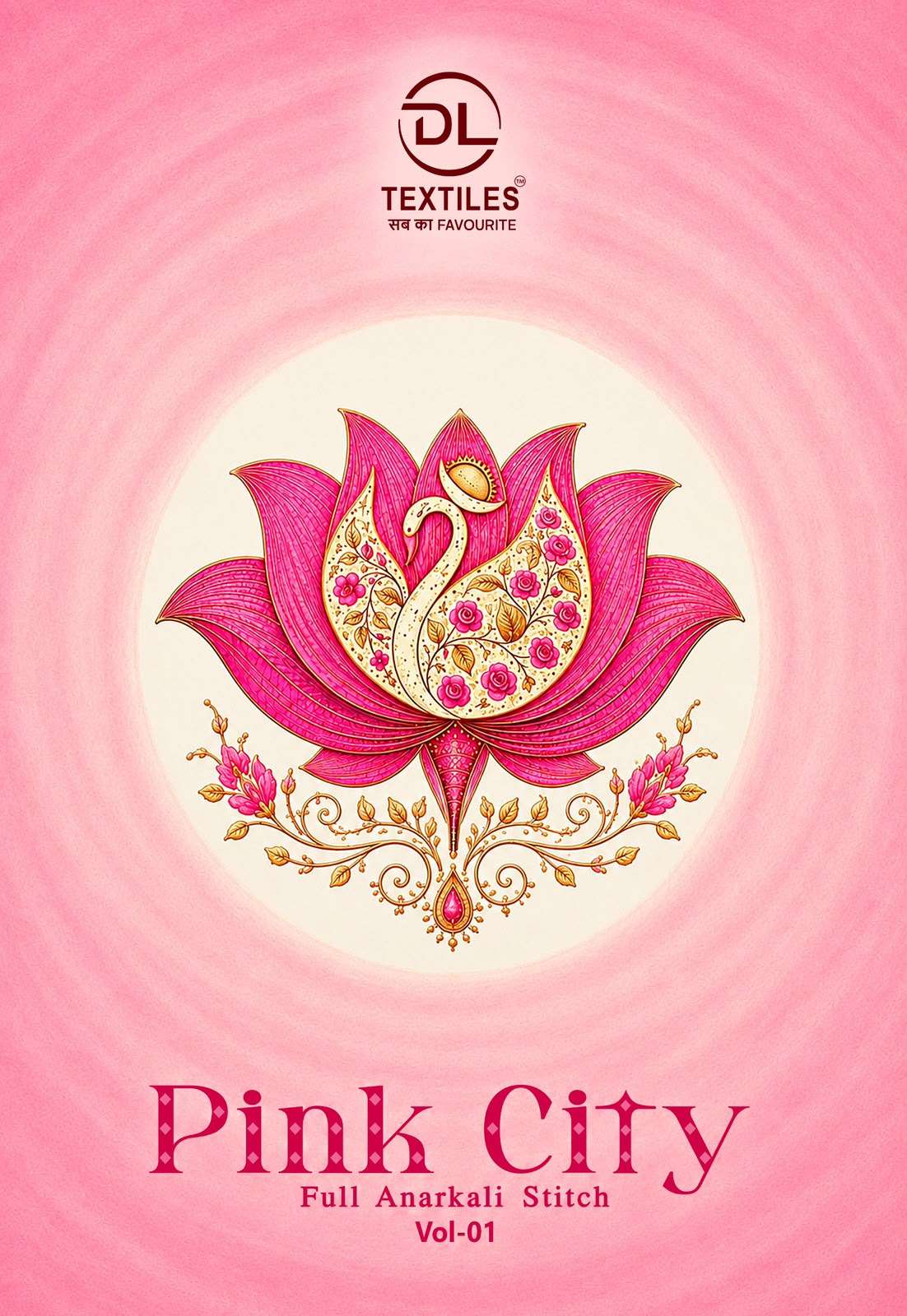 DL TEXTILES PINK CITY FULL KALI ANARKALI KURTI PANT WITH DUP...