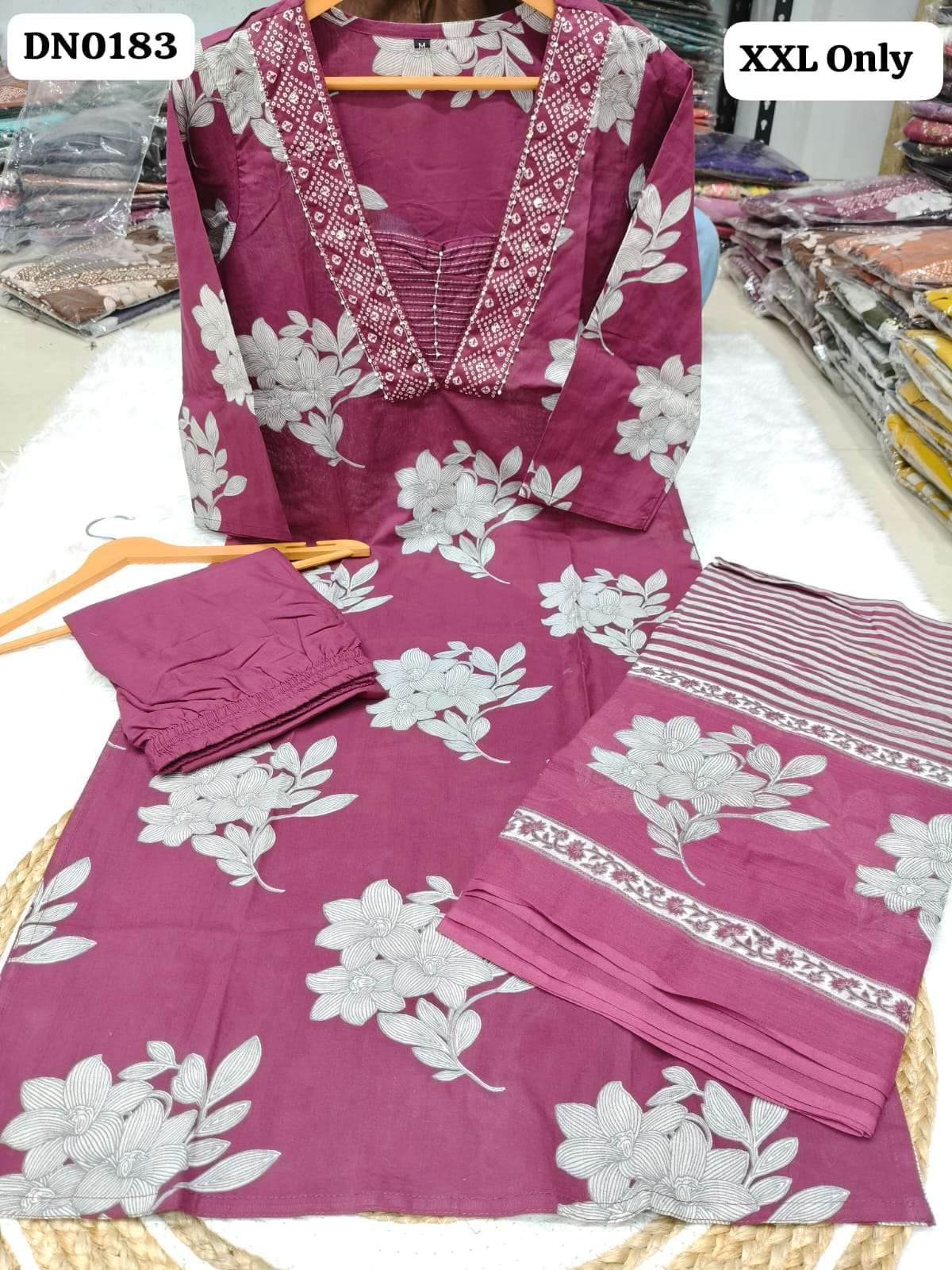 DN0183 KURTI PANT DUPATTA SET JAIPIRI PRINT CORD SET DAILY WEAR INDIAN GIRL BUY 