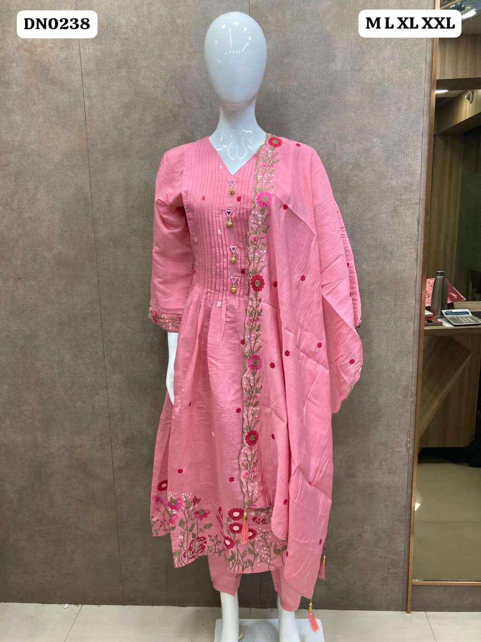 DN0238 EMBROIDERY KURTI SET FESTIVAL WEAR 3 PIECE SUIT SURAT ETHNIC SHOP BUY
