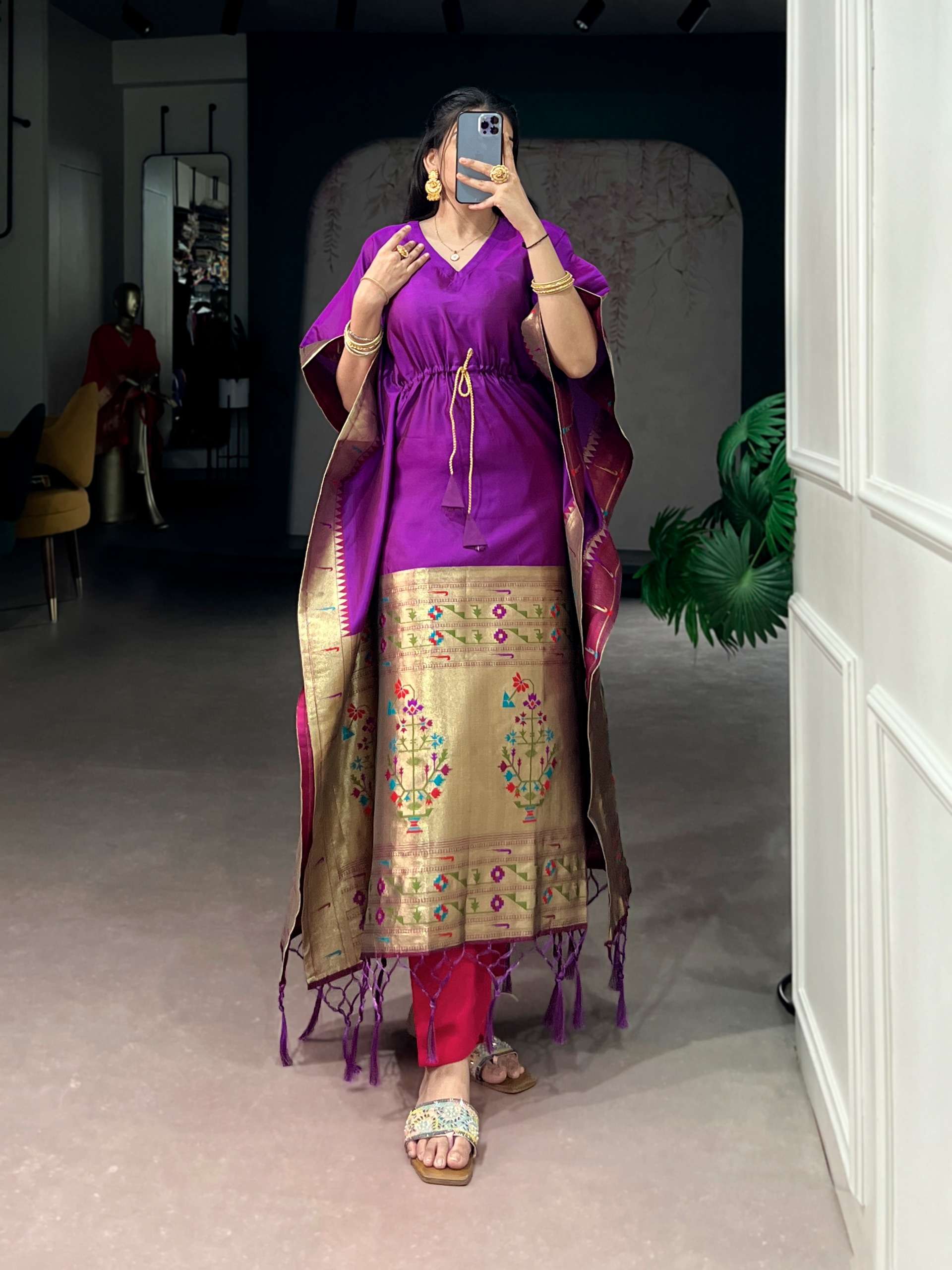 Drape yourself in royal comfort Jacquard Kaftans Collection Jacquard  Paithani fabric wholesale in surat 3802