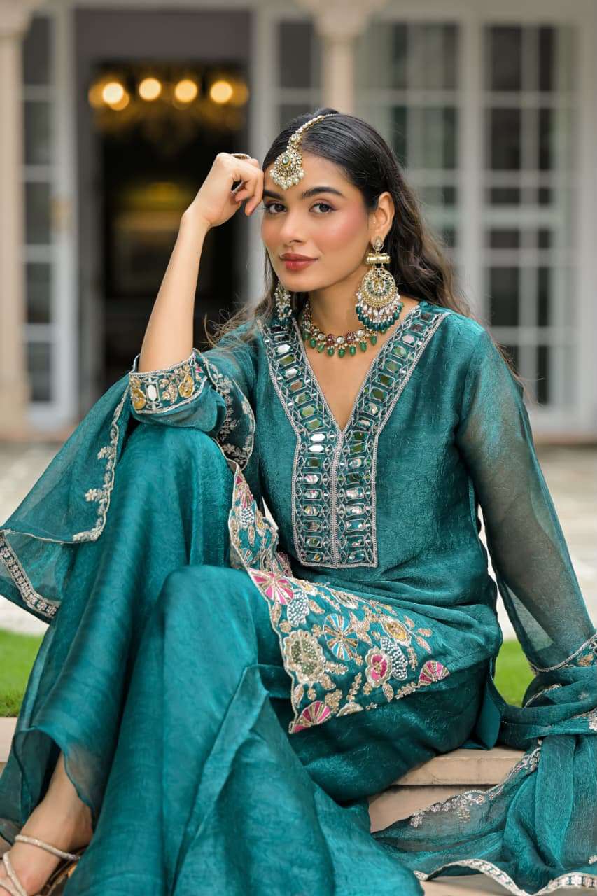EBA 50134 BOUTIQUE MIRROR WORK FARSHI SALWAR SUIT MOST TREND OUTFIT INDIA RESELLER 