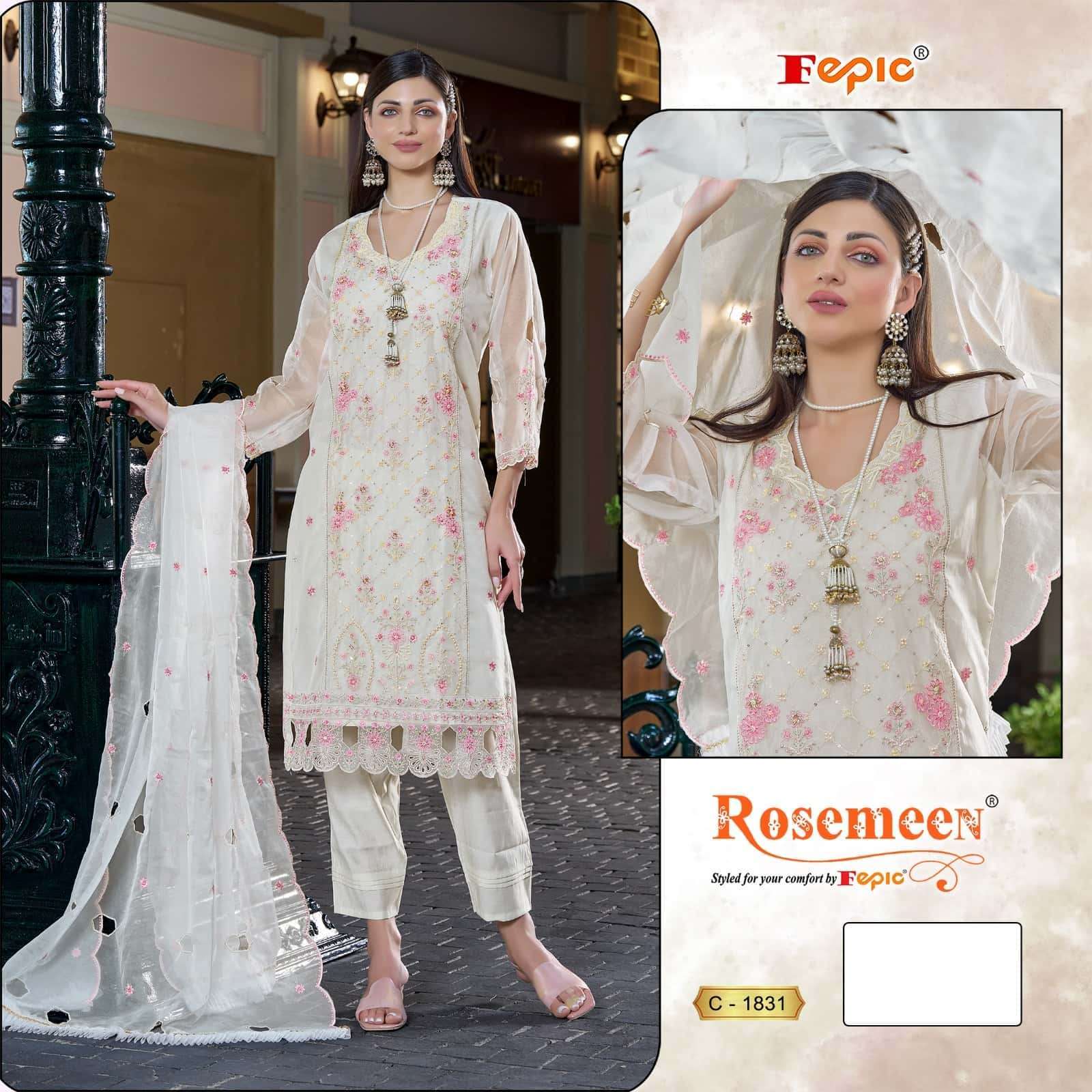 FEPIC ROSEMEEN 1831 ORGANZA EMBROIDERED MATERIAL PAKISTANI SUIT EID OUTFIT ONLINE