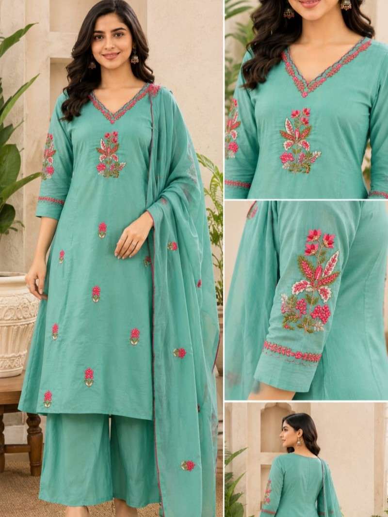 FIONA FESTIVAL 3 PIECE COLLECTION CHANDERI COTTON INNER FLARE KURTI PANT SUIT ETHNIC 