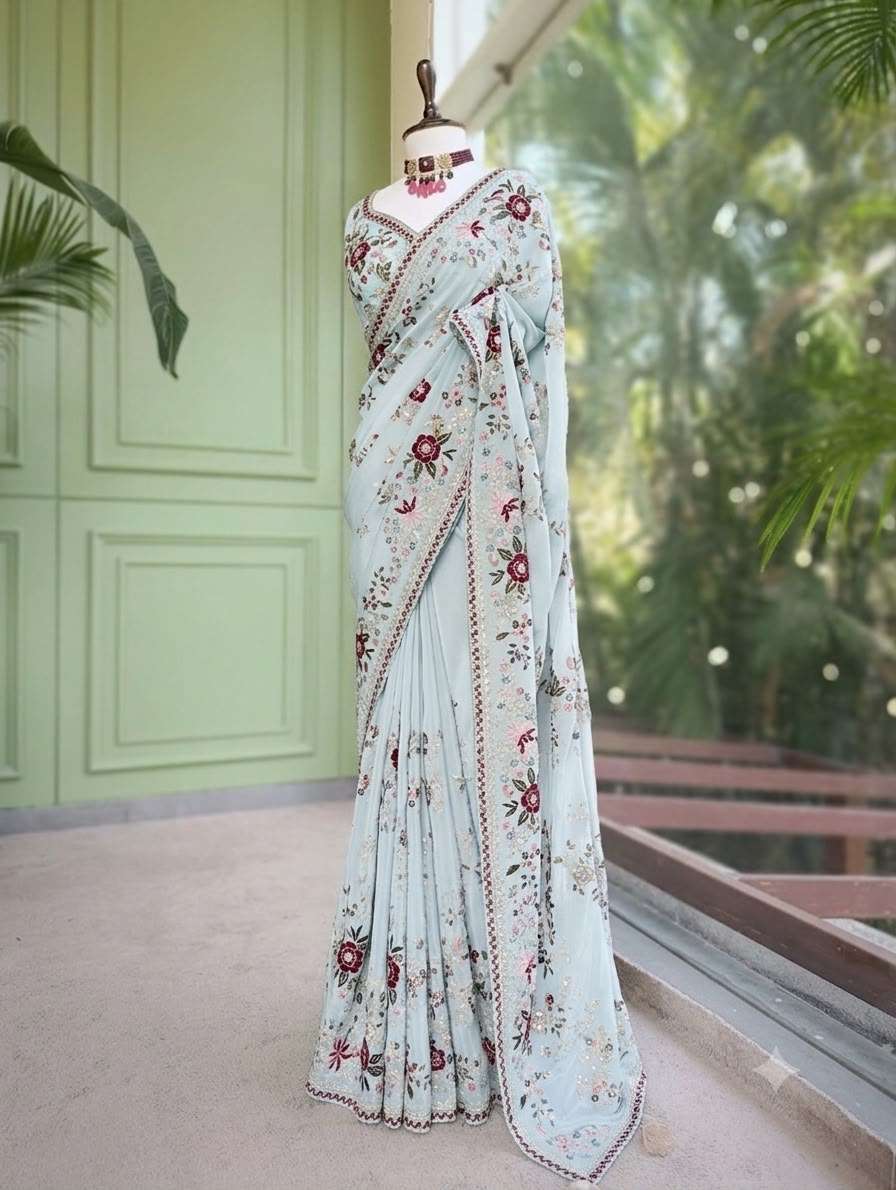 Fresh Arrivals Faux and fancy Georgette fabric Party wear saree wholesale in surat kalin