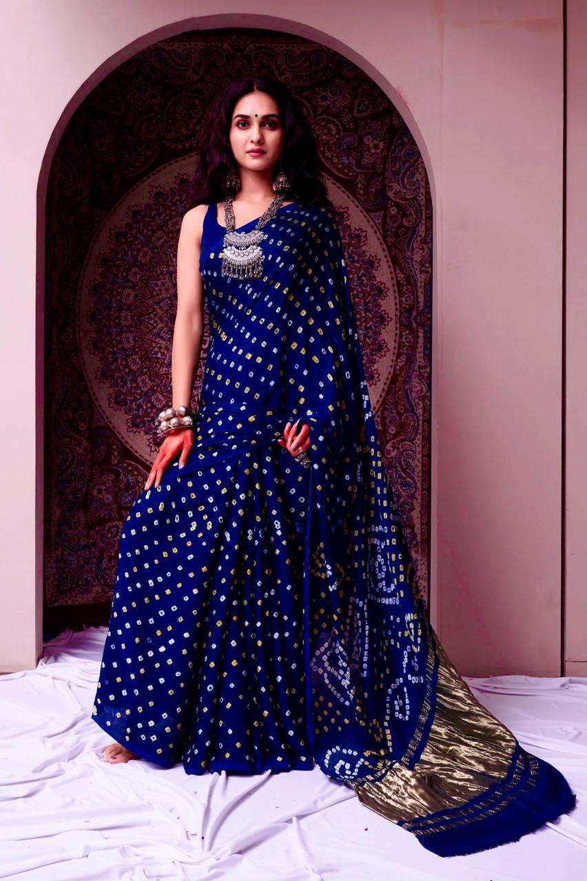 Gaji Silk fabric saree with Original Bandhani print Saree Wholesale in surat mariya