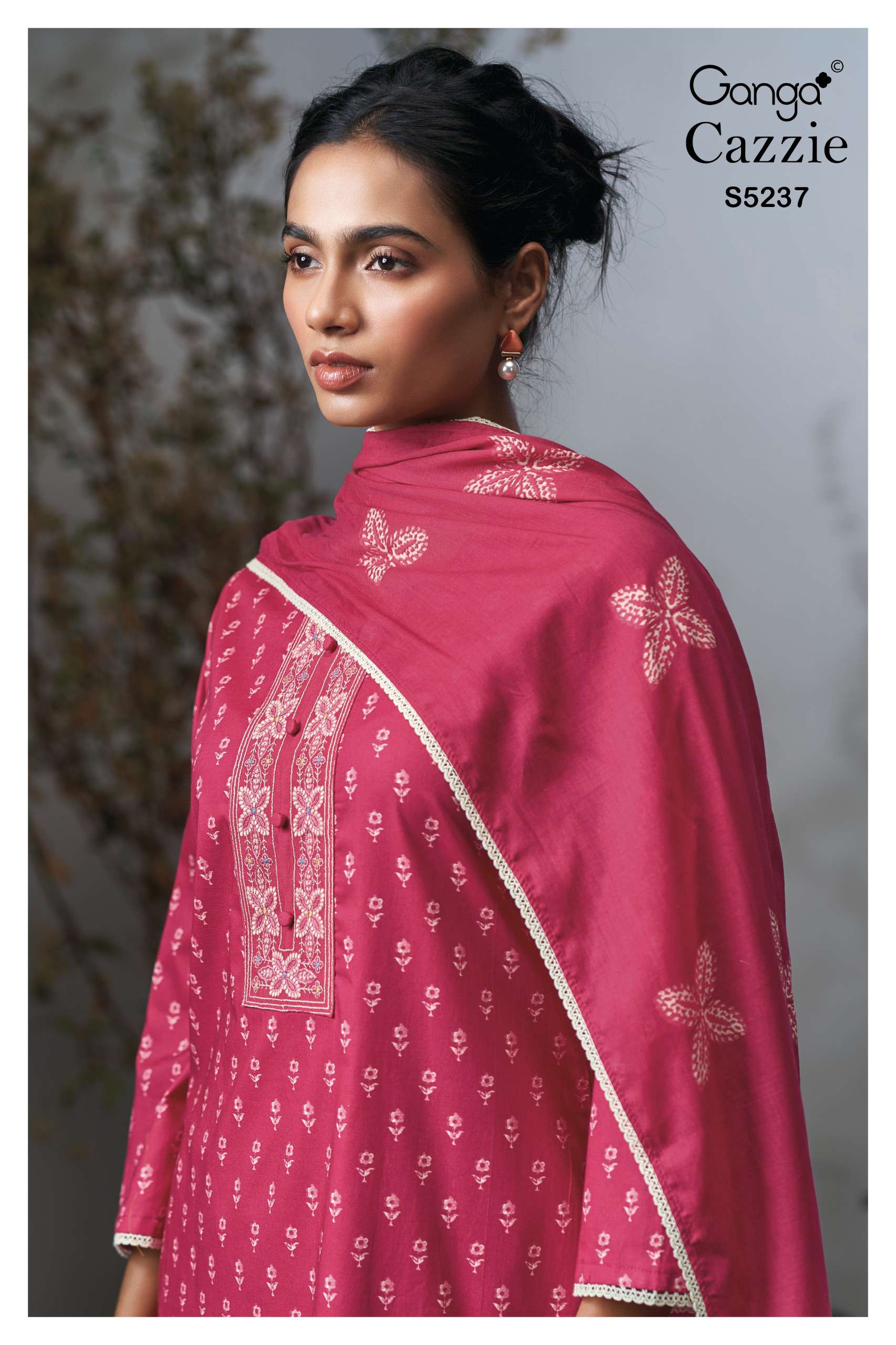  GANGA CAZZIE 5237 CLASSIC AND PREMIUM COTTON SATIN FABRIC PRINTED WITH EMBROIDERY WORK ON SALWAR KAMEEZ AT SURAT