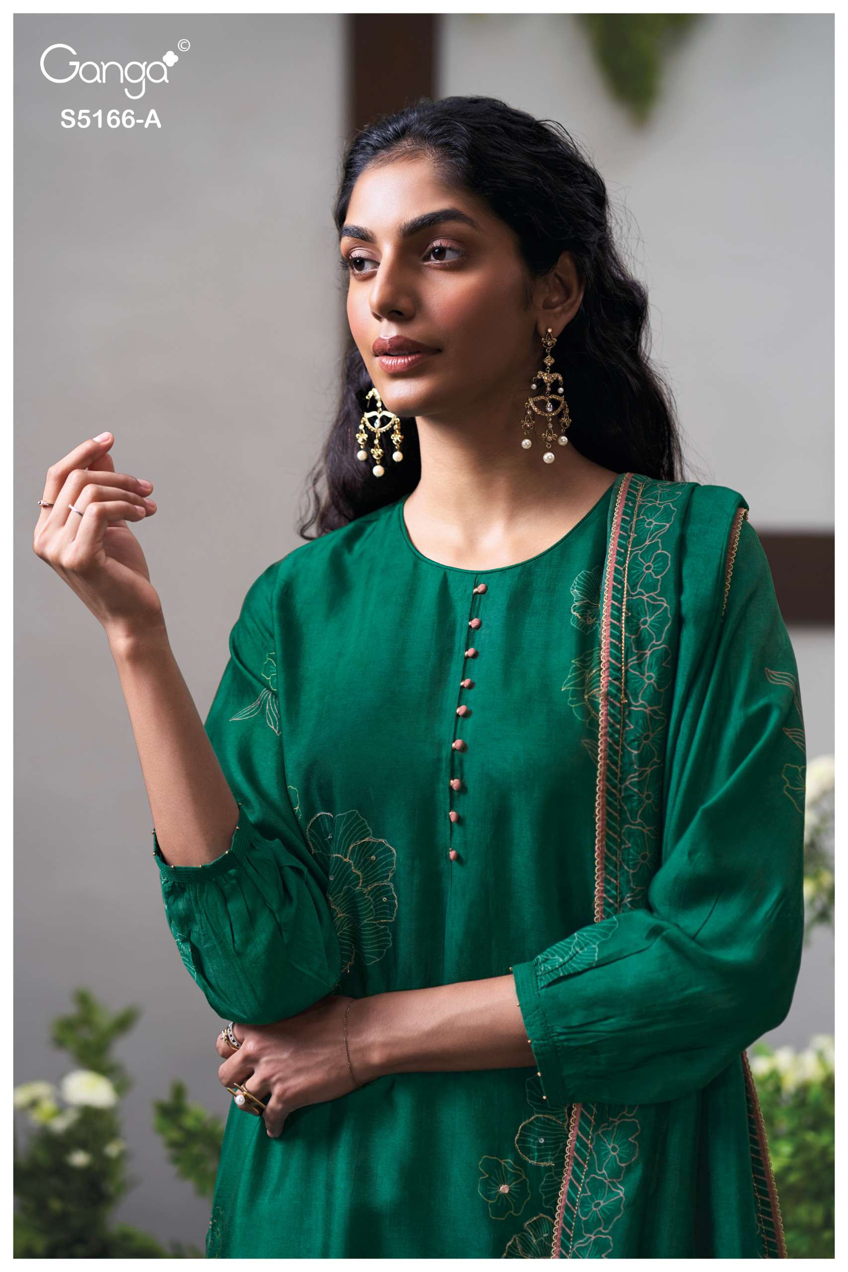 GANGA INES 5166 PREMIUM PURE RUSSIAN SILK FABRIC WITH PRINTED EMBROIDERY WORK ON SALWAR KAMEEZ SUPPLIER IN SURAT