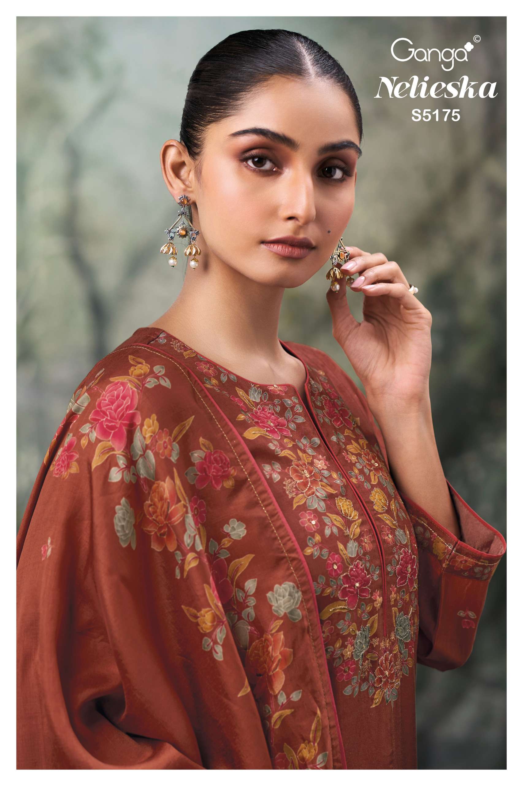 GANGA NELIESKA 5175 RUSSIAN SILK FABRIC WITH HANEMADE EMBROIDERY WORK SALWAR KAMEEZ RESELLER IN SURAT