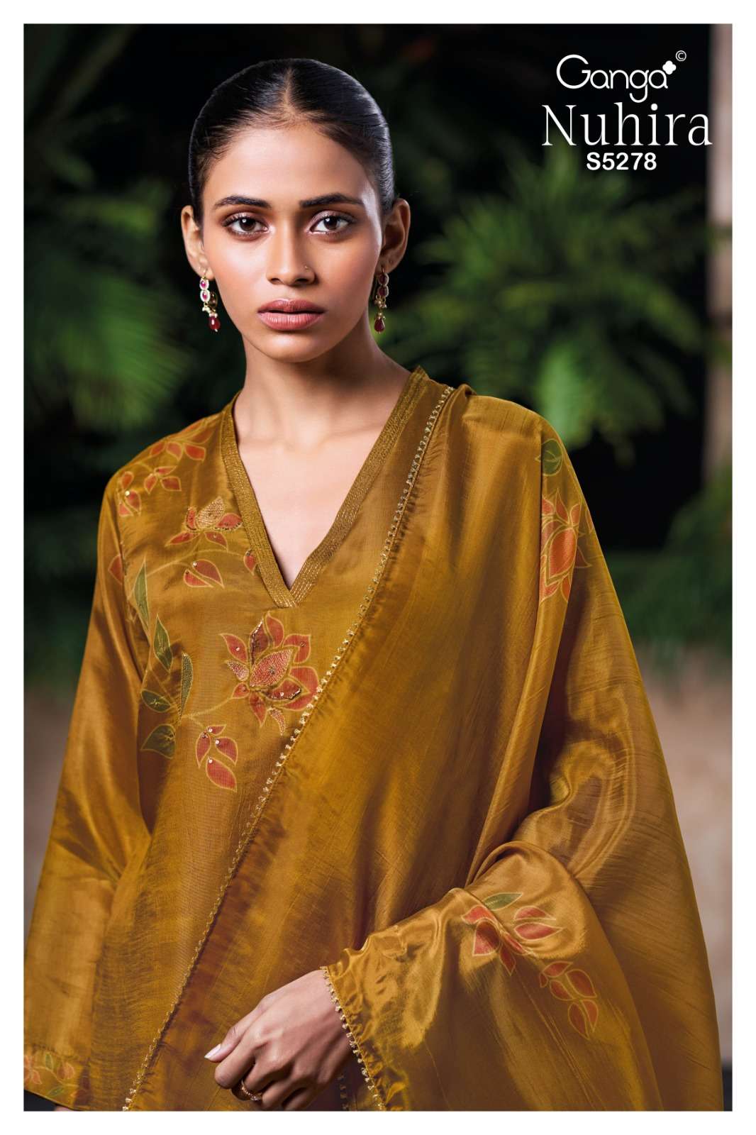 GANGA NUHIRA 5278 SILK JACOUARD PRINTED EMBROIDERY SUIT WOMEN FESTIVAL SPECIAL EXPORT