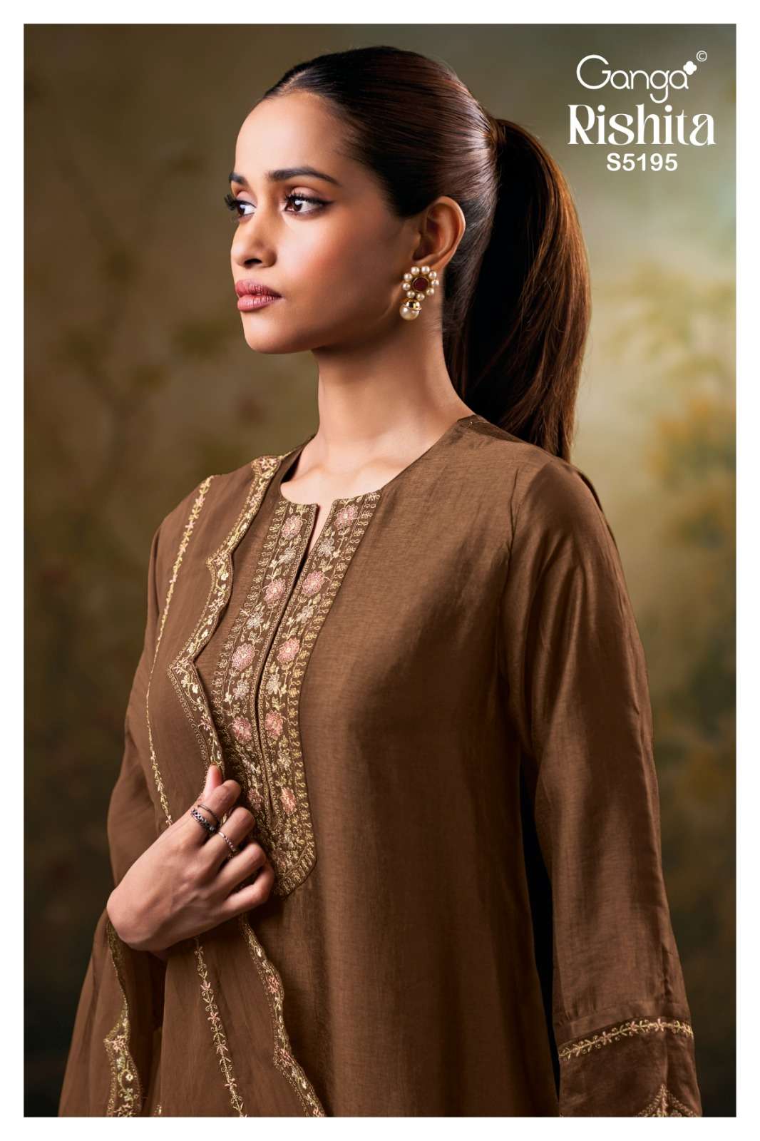 GANGA RISHITA 5195 RUSSIAN SILK SOLID EMBROIDERY PATTERN SUIT WOMEN PARTY WEAR EXPORT
