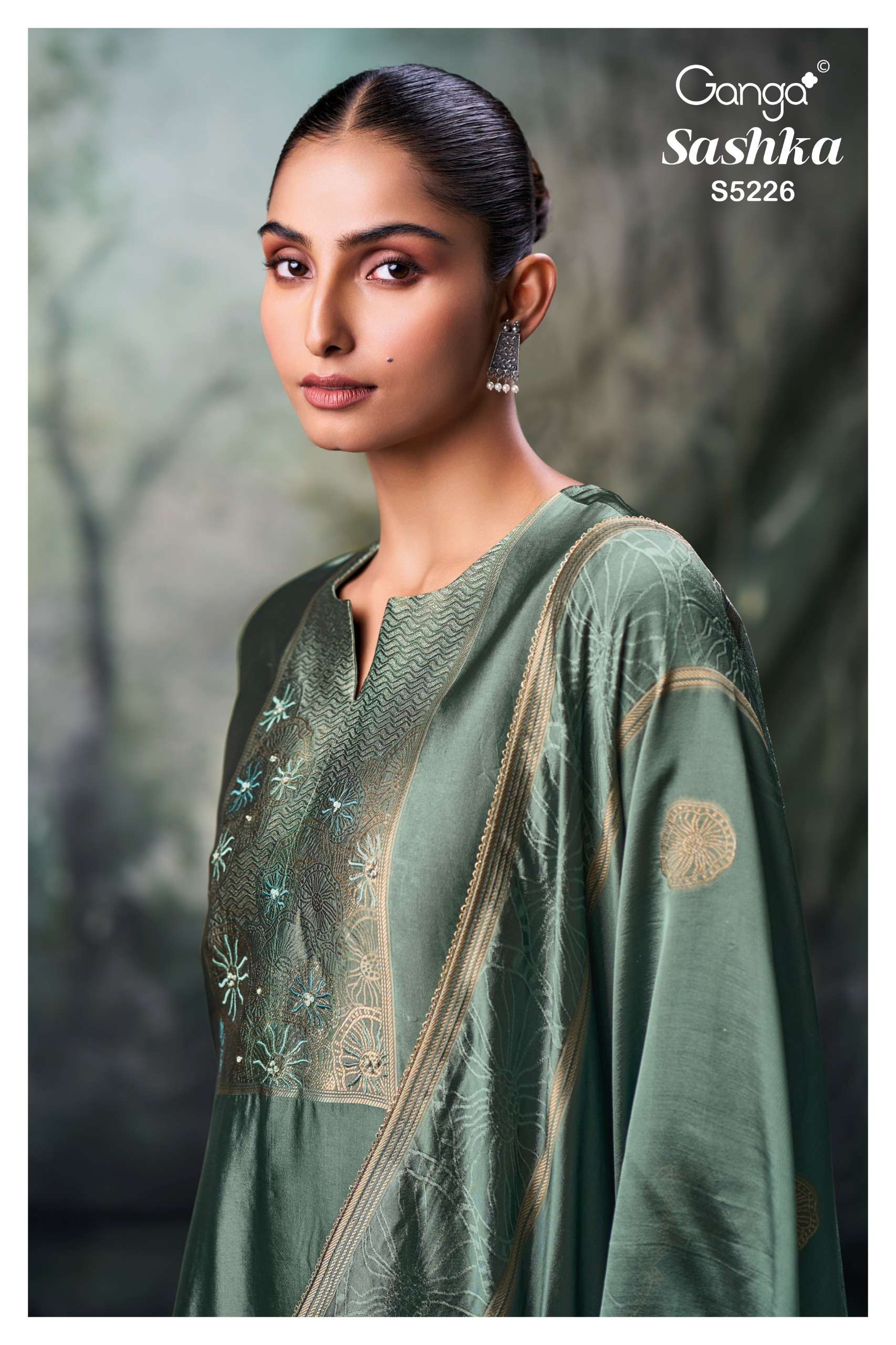 GANGA SASHKA 5226 WOVEN SILK JACOUARD WITH HAND EMBROIDERY DRESS INDIAN CELEBRATION BUY 