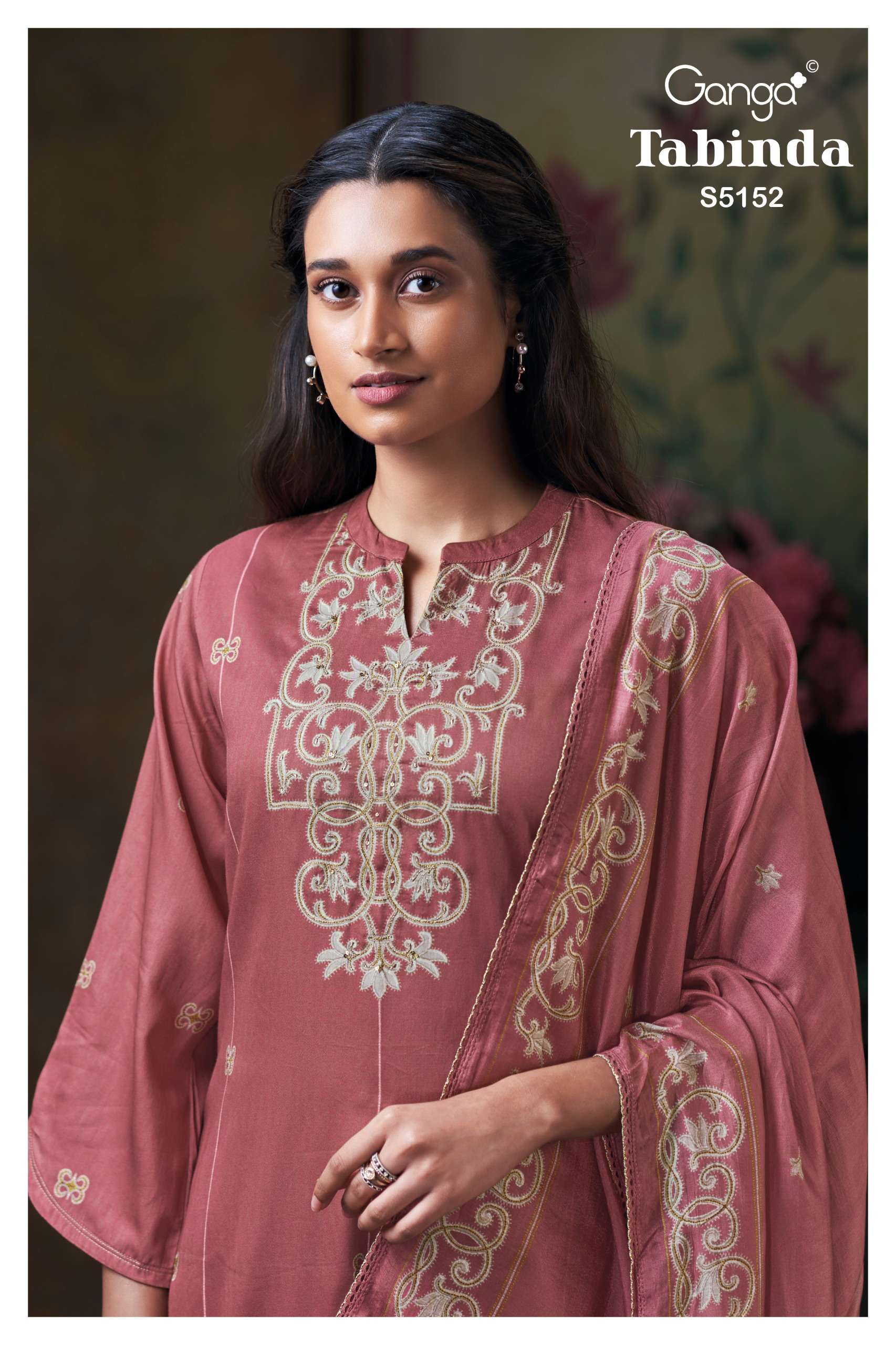 GANGA TABINDA 5152 COTTON SATIN PRINTED CROCHET JARI LACE ON...