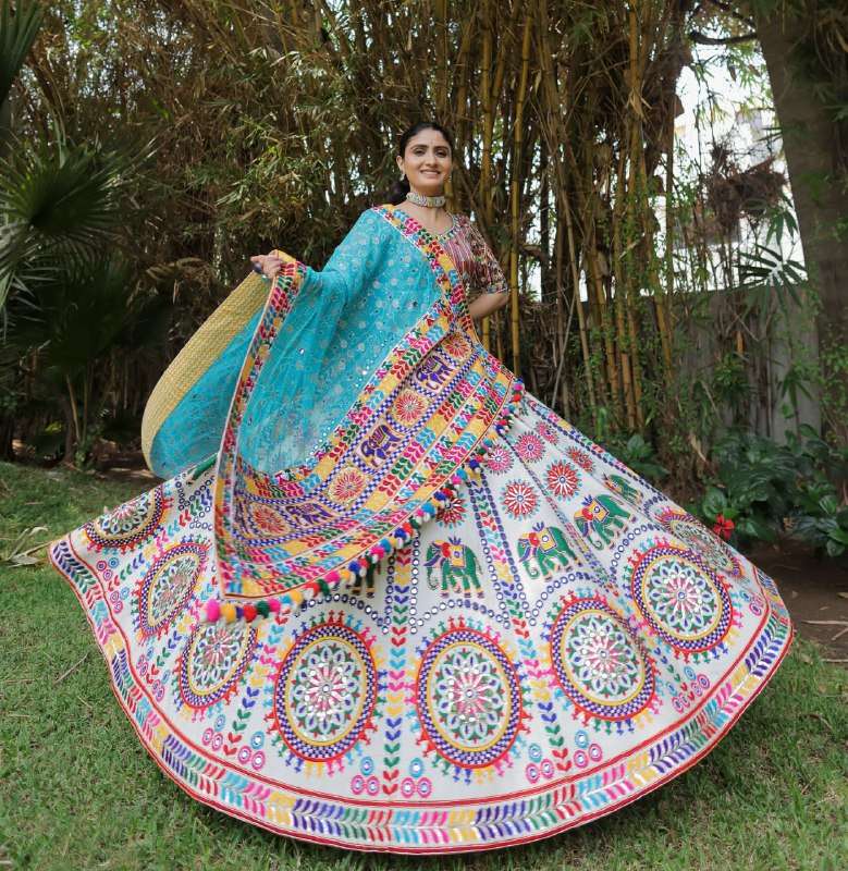 garba night for best dance Muslin Cotton fancy fabric lehenga choli wholesale in surat 212