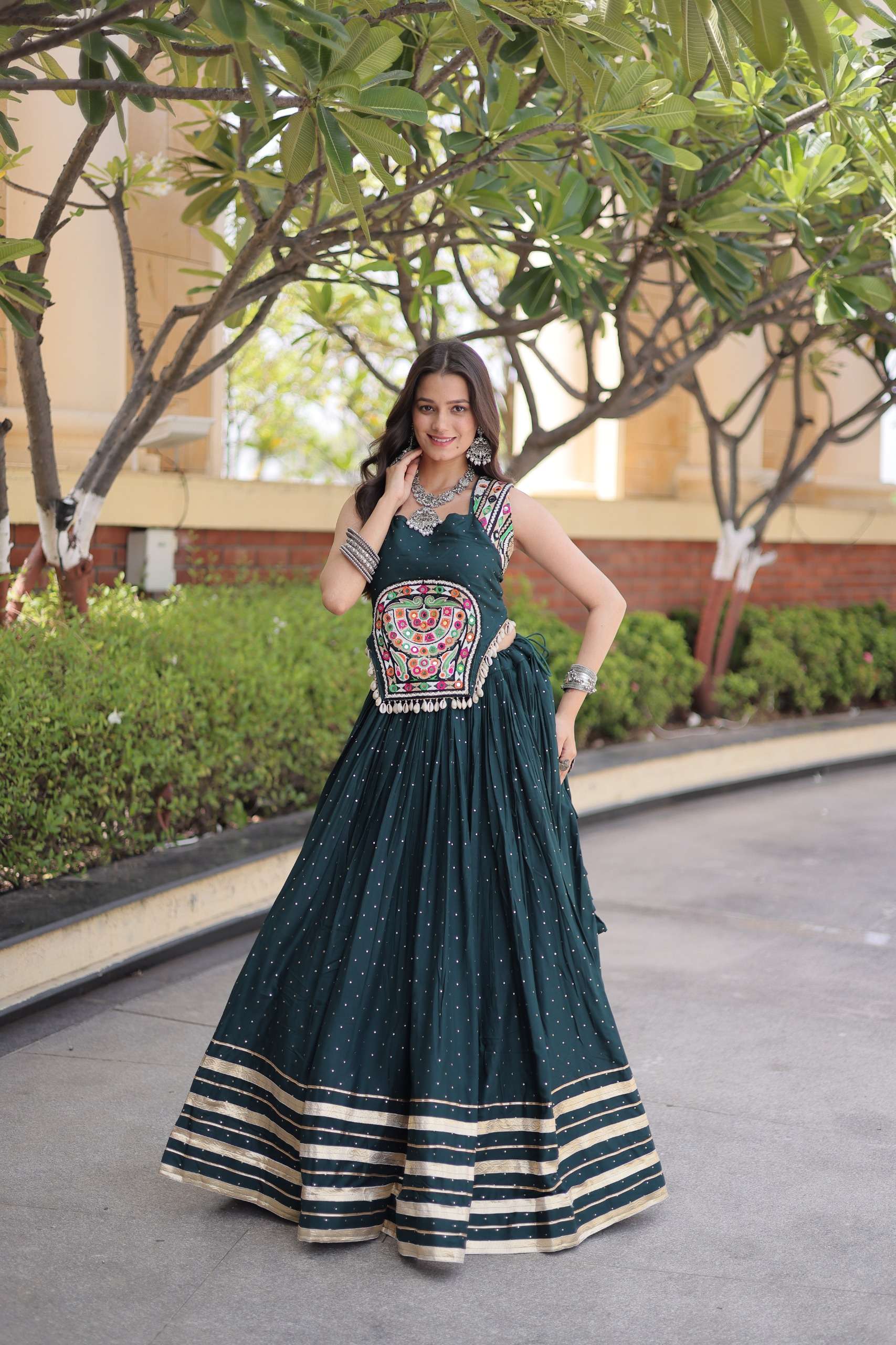 GARBA WEAR FOR NAVRATRI NIGHT BEAUTIFUL AND SOFT RAYON FABRIC LEHENGA CHOL WHOLESALE IN SURAT 7183