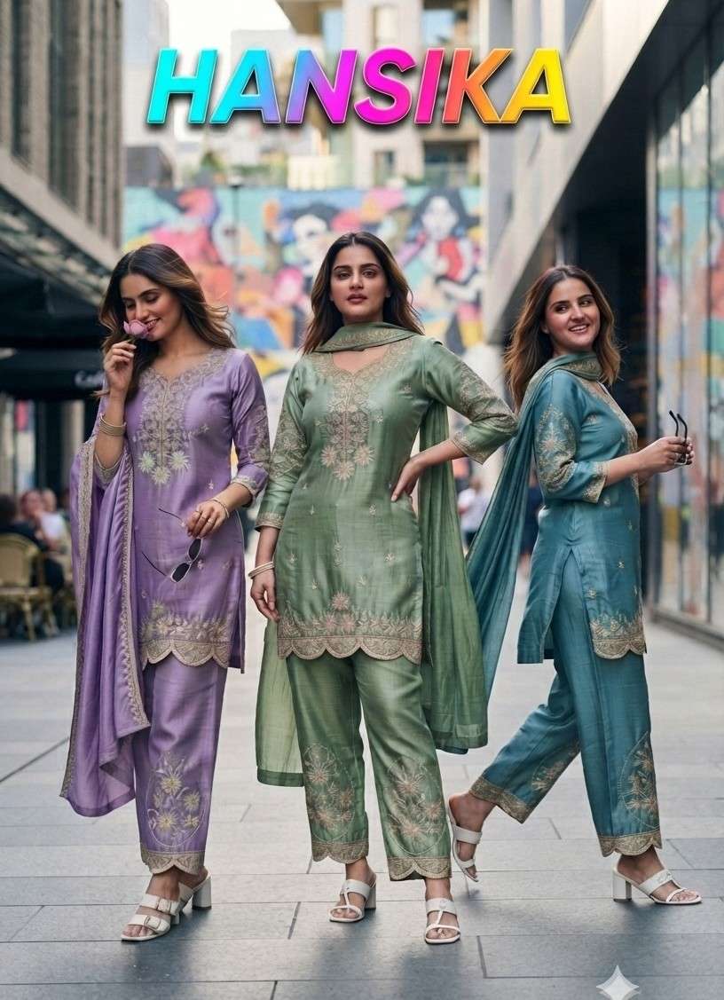 HANSIKA BOUTIQUE CHINON EMBROIDERY SALWAR KAMEEZ COMBO SET W...
