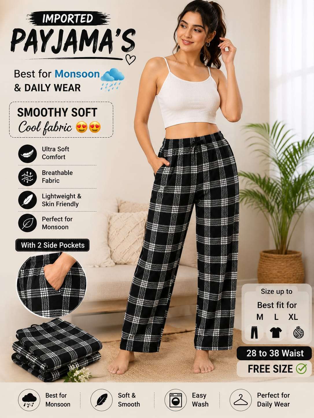 IMPORTED PAYJAMAS DAILY WEAR SMOOTHY SOFT 2 SIDE POCKET PANT...