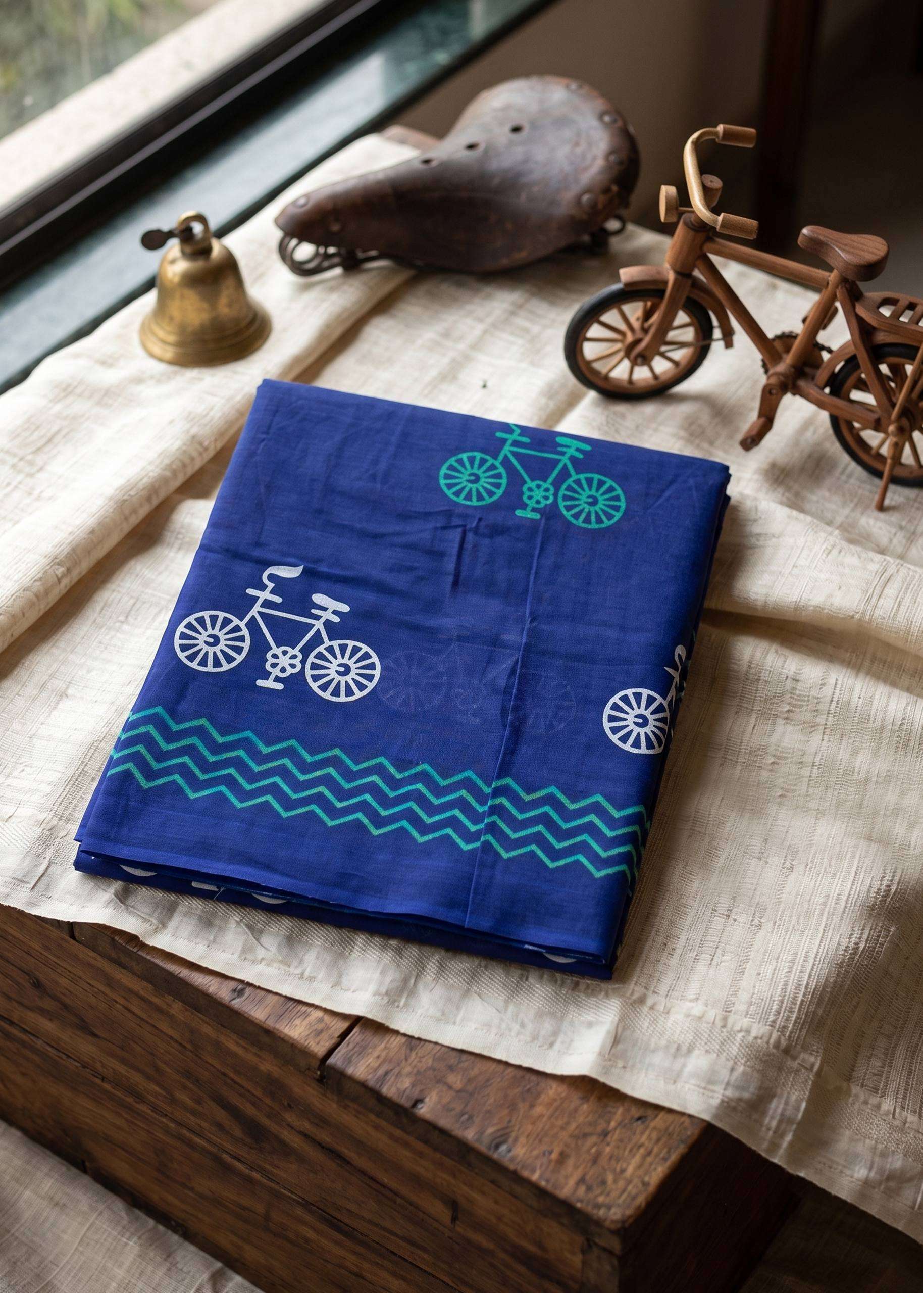 Introducing the Karigari Vintage Bicycle Print Collection mulmul cotton fabric saree wholesale in surat