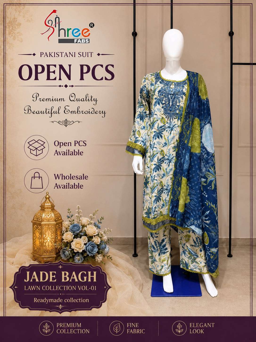 JADE BAGH LAWN COLLECTION VOL 1 COTTON CHIKANKARI WORK STITCHED SUIT MARRIGE CLOTH SHOP