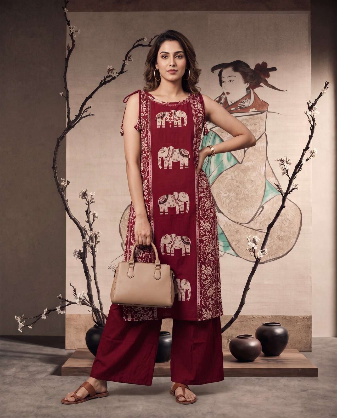 K 1204 BOUTIQUE INDO WESTERN DISCHARGE PRINT KURTI PALAZZO BUY EXPORT