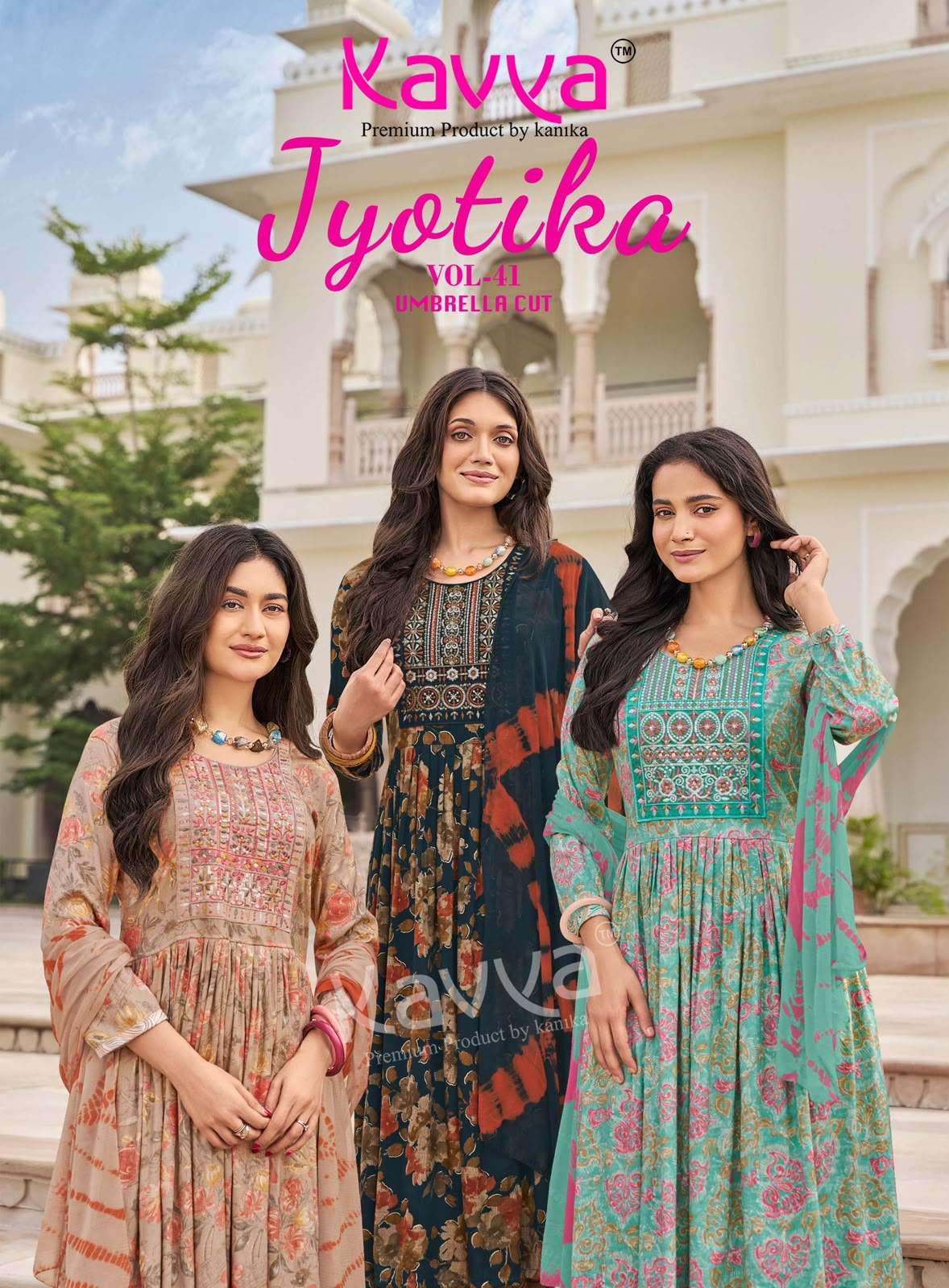 KAVYA JYOTIKA VOL 41 CAPSUAL FOIL PRINT UMBRELLA CUT KURTI SUIT WHOLESALER GUJARAT