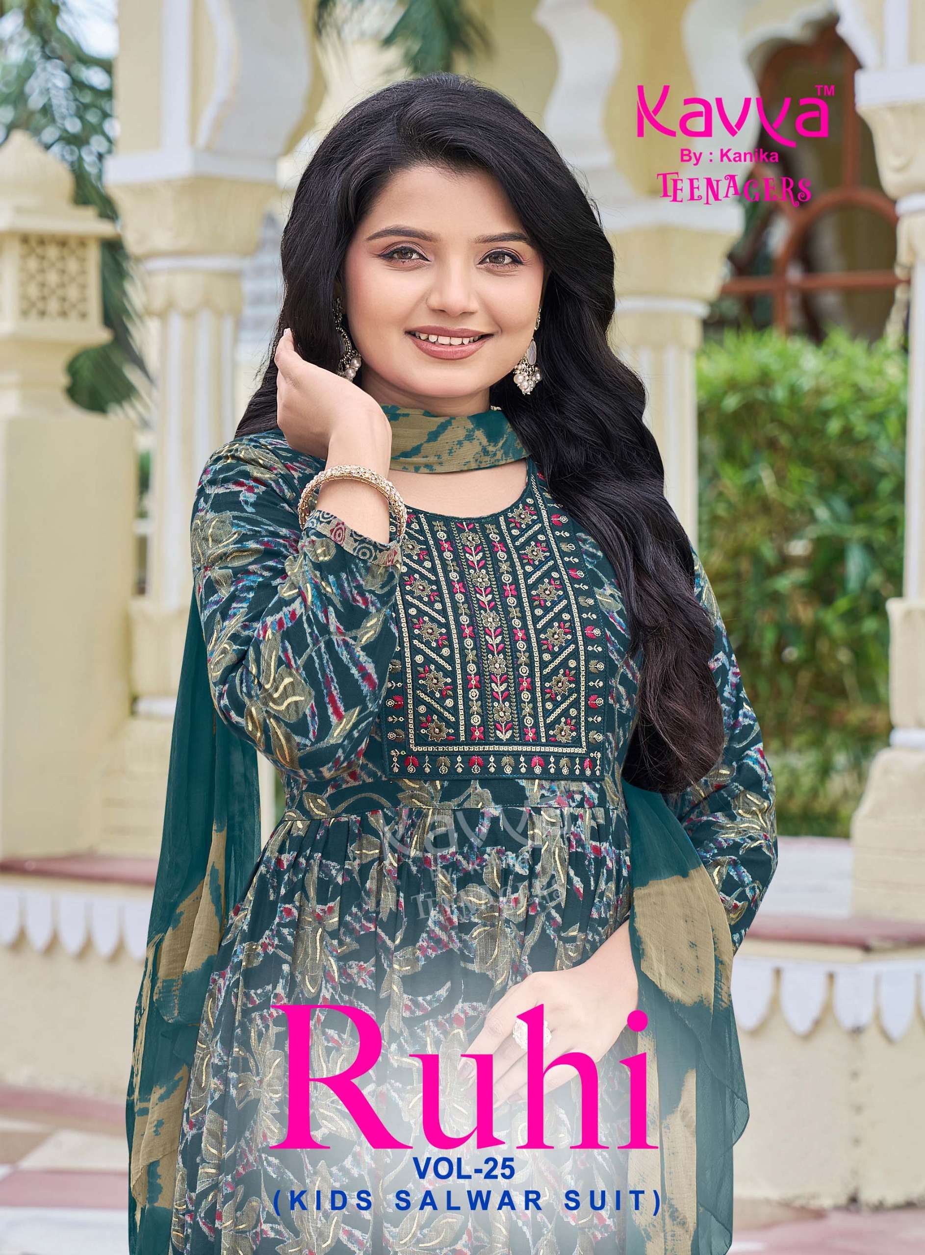 KAVYA RUHI VOL 2 TEENAGE GIRL FLARED KURTI PANT WITH DUPATTA FESTIVAL WEAR EXPORT