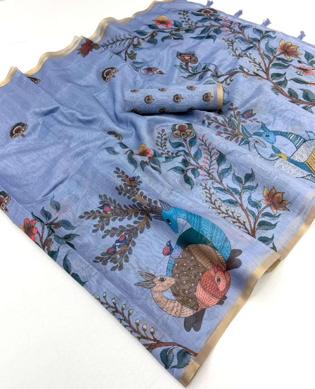  Kazari Series Chanderi beautiful Chanderi Linen fancy fabric and Designer Print on saree wholesale in surat 
