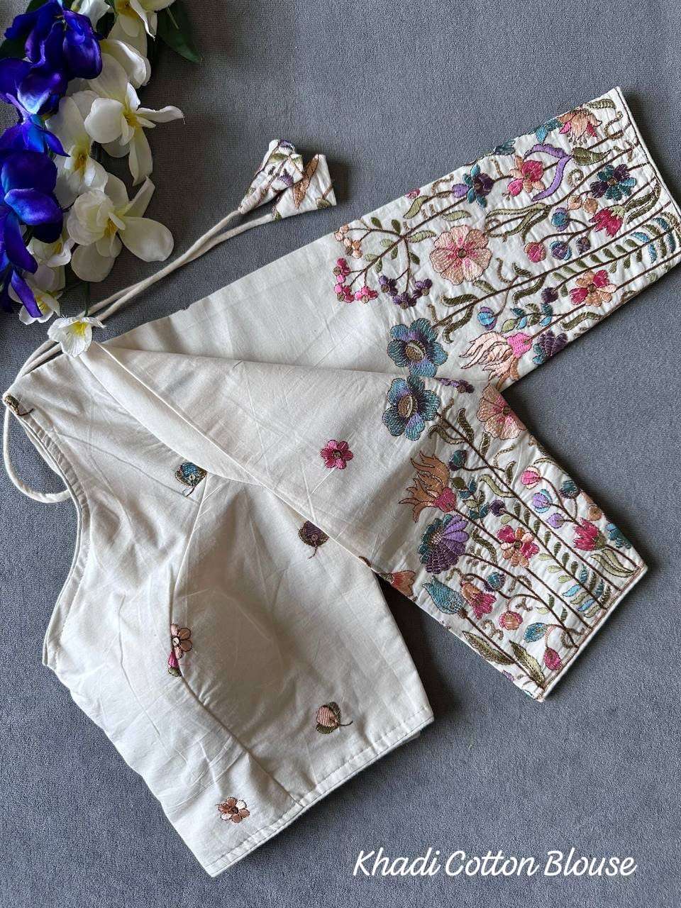 KHADI EMBROIDERY WORKS BLOUSE ON KHADHI COTTON COMFORTABLE FABRIC BLOUSE SUPPLIER IN SURAT