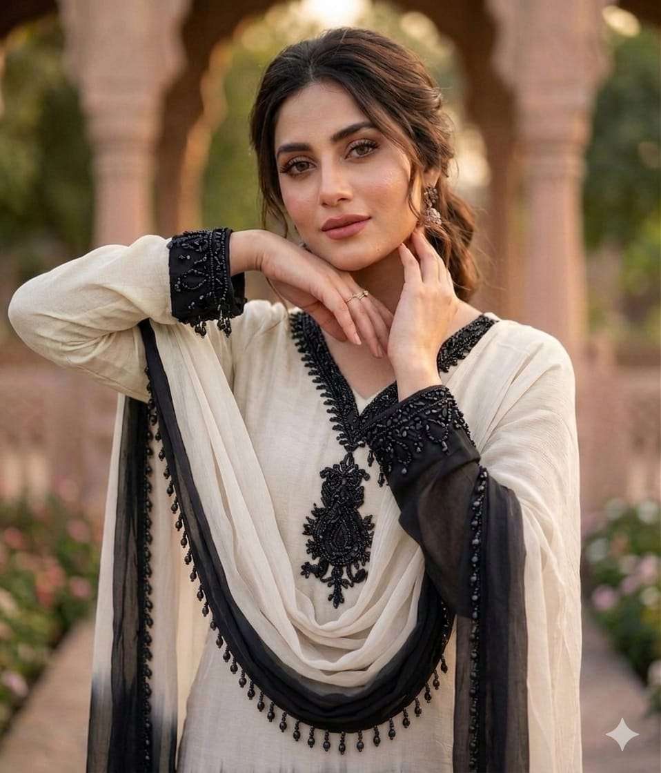 KHAS VOL 57 NATURAL CREPE HAND EMBROIDERY SALWAR SUIT PARTY ...