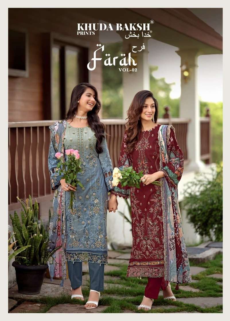 KHUDHA BAKSH PRINTS FARAH VOL 2 PAKISTANI LAWN CHIKANKARI EMBROIDERY SUIT RESELLER STORE