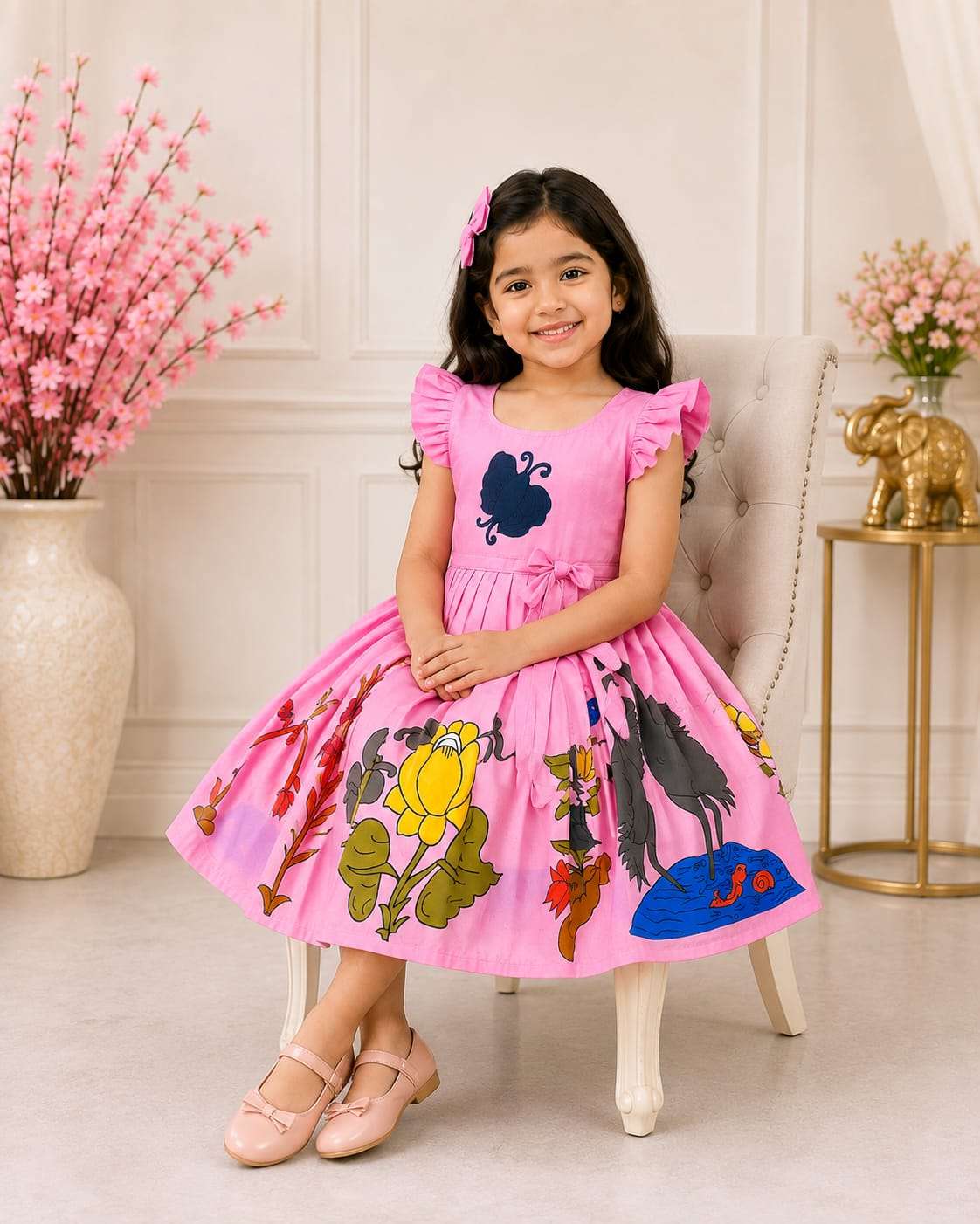 kids wear girl fancy baby pink colour Gown that made of  Muslin Cotton with Beautifully Digital Printed Work gown best rate