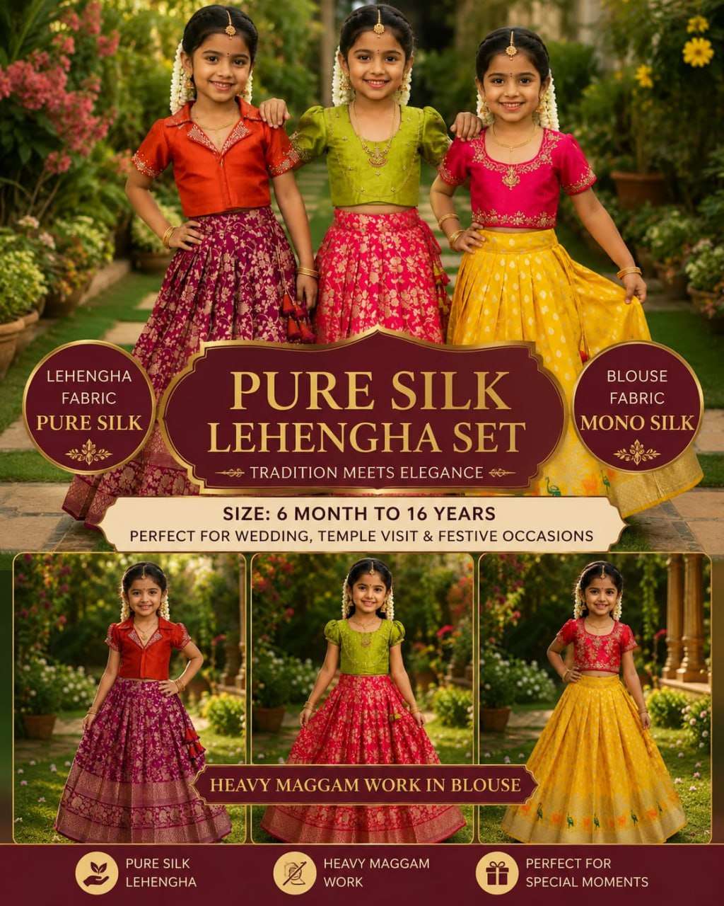 Kids wear Little Royal Silk Collection Dress your little princess in timeless elegance on our lehnga choli supplier in surat 
