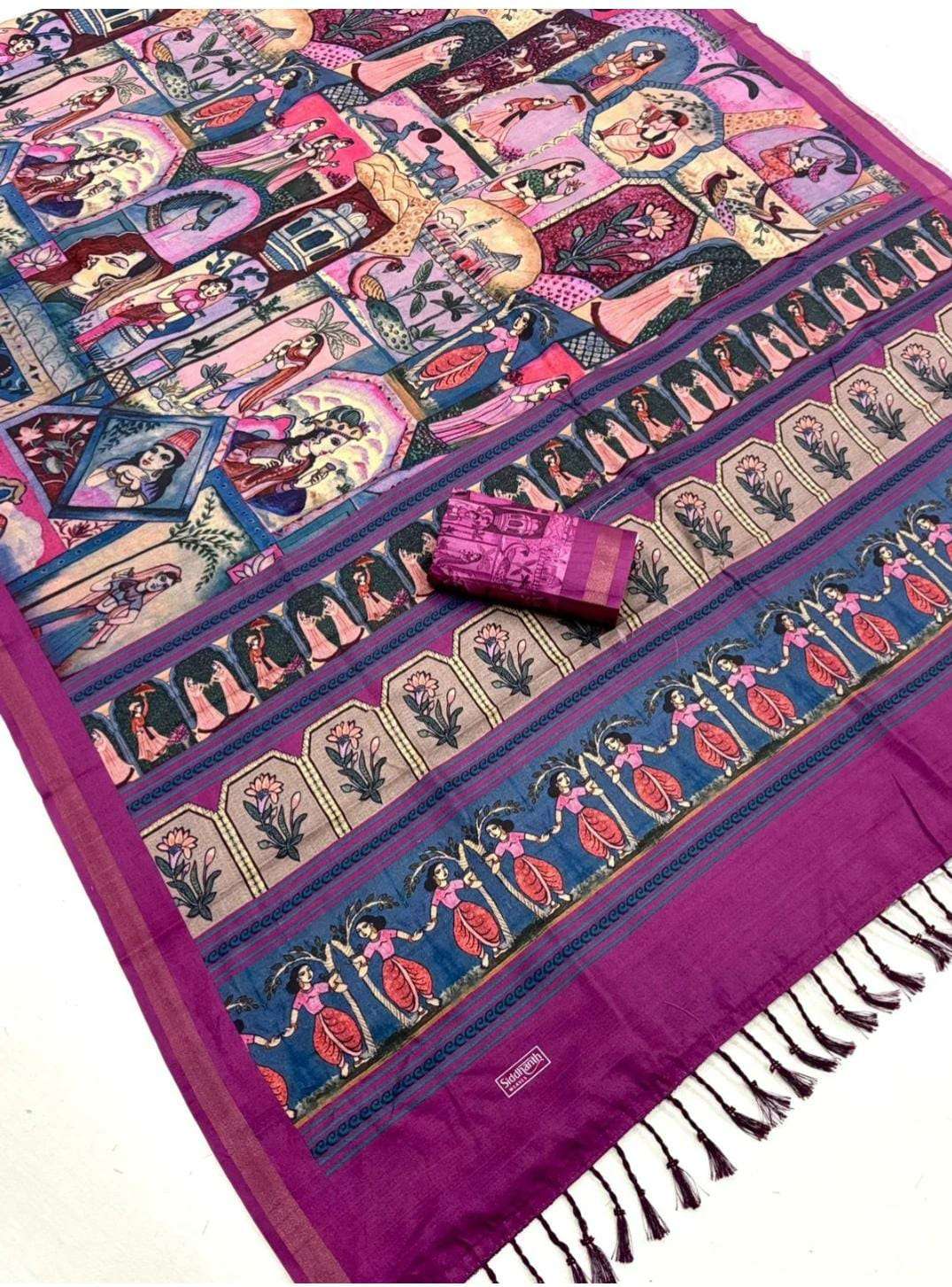Kosovo prints kalamkari super Staple silk fabric saree with position print on saree wholesale in surat