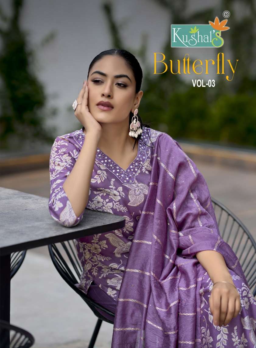 KUSHALS BUTTERFLY VOL 3 DISCHARGE PRINT HANDWORK WOMEN SUIT FANCY OFFICE WEAR EXPORT