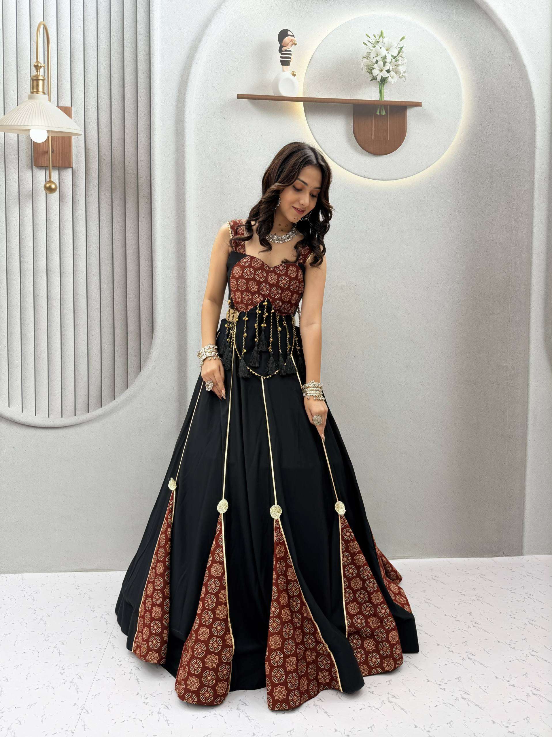 Launching Navratri Special Ajrakh Pure cotton fabric Lehenga choli wholesale in surat 192
