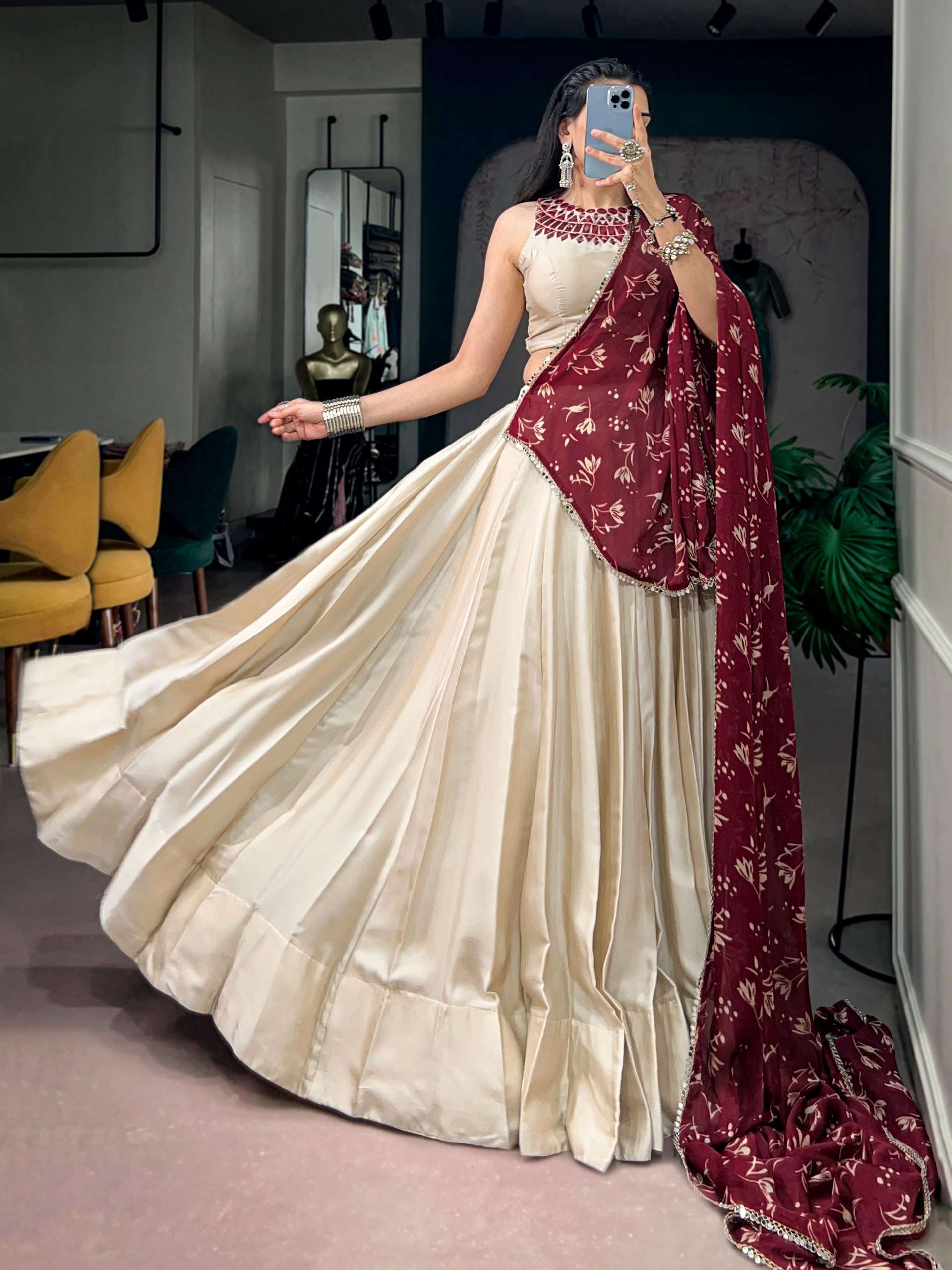 Let your Navratri look shine with every twirl in this elegant Monga Silk Lehenga choli best rate 1736 