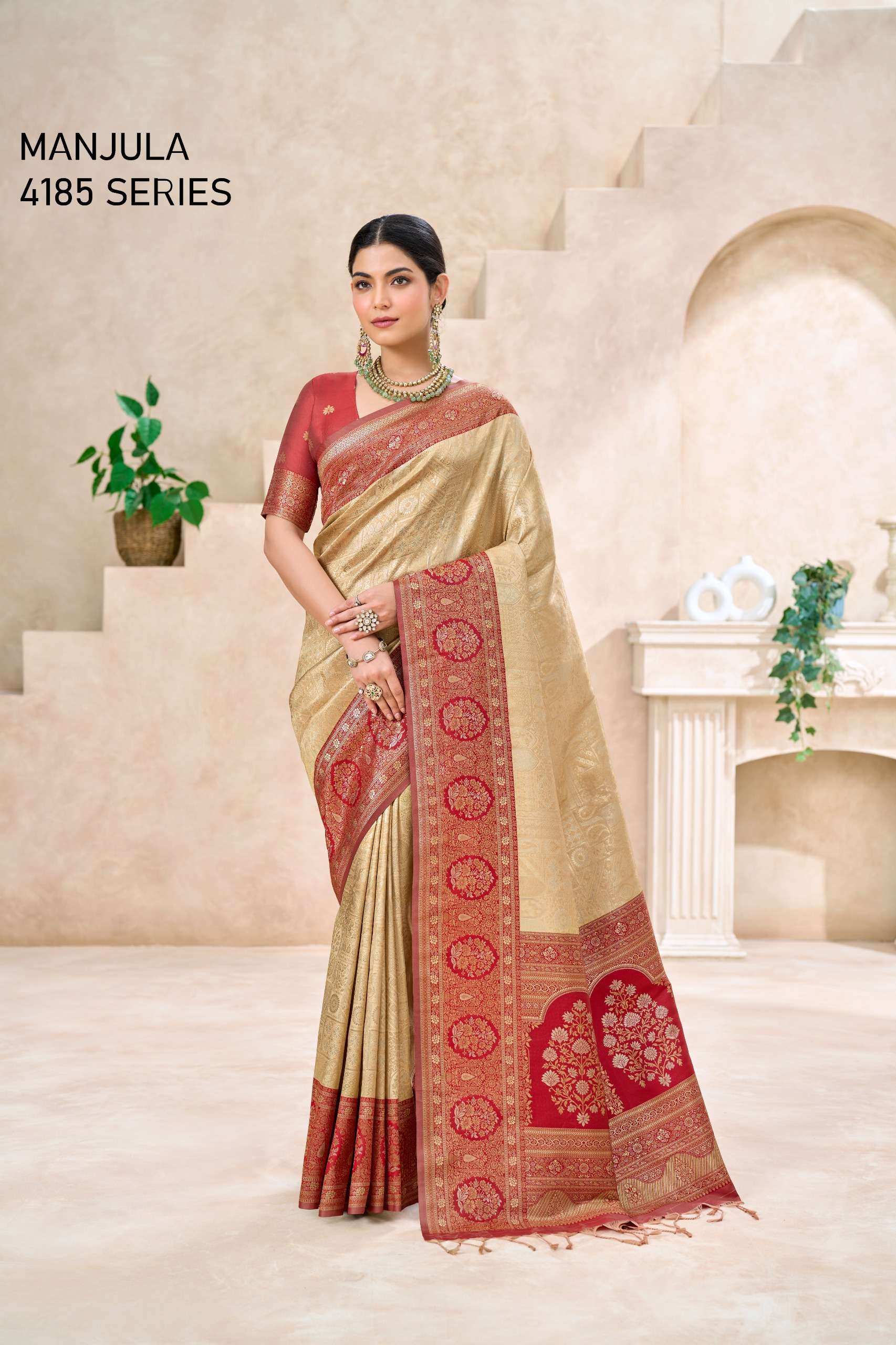 MANJULA 4185 SERIES 4185A To  4185D GORGEOUS KANJIVARAM SILK FABRIC SAREE WHOLESALE IN SURAT